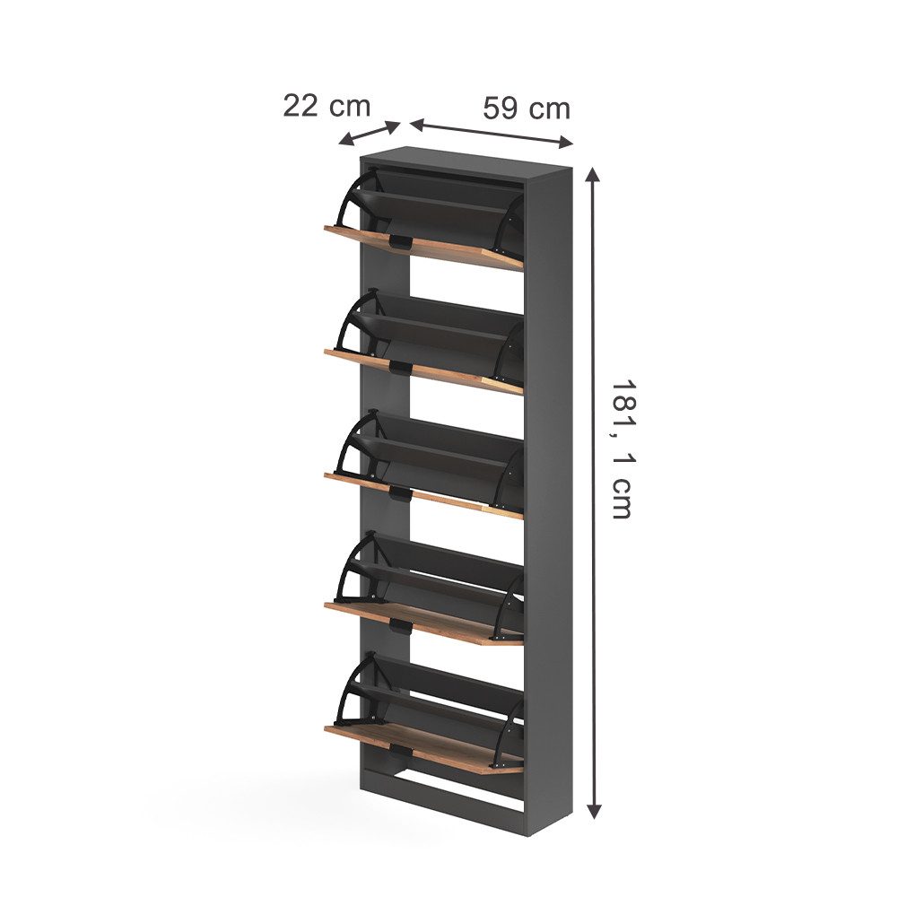 Vicco Schuhkipper Gizmo, Goldkraft Eiche/Anthrazit, 59 x 181.1 cm mit 5 Fächern (1 St)