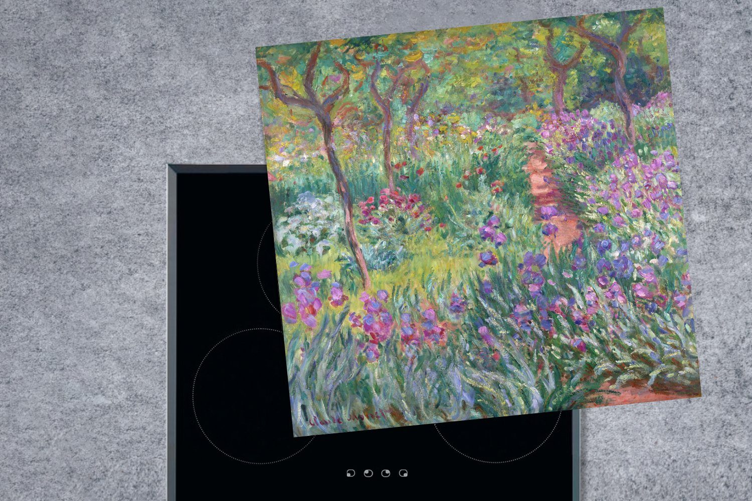 MuchoWow Herdblende-/Abdeckplatte tlg), für Ceranfeldabdeckung, Monet, des - Giverny cm, 78x78 Vinyl, Arbeitsplatte in (1 Künstlers Der küche Claude Garten