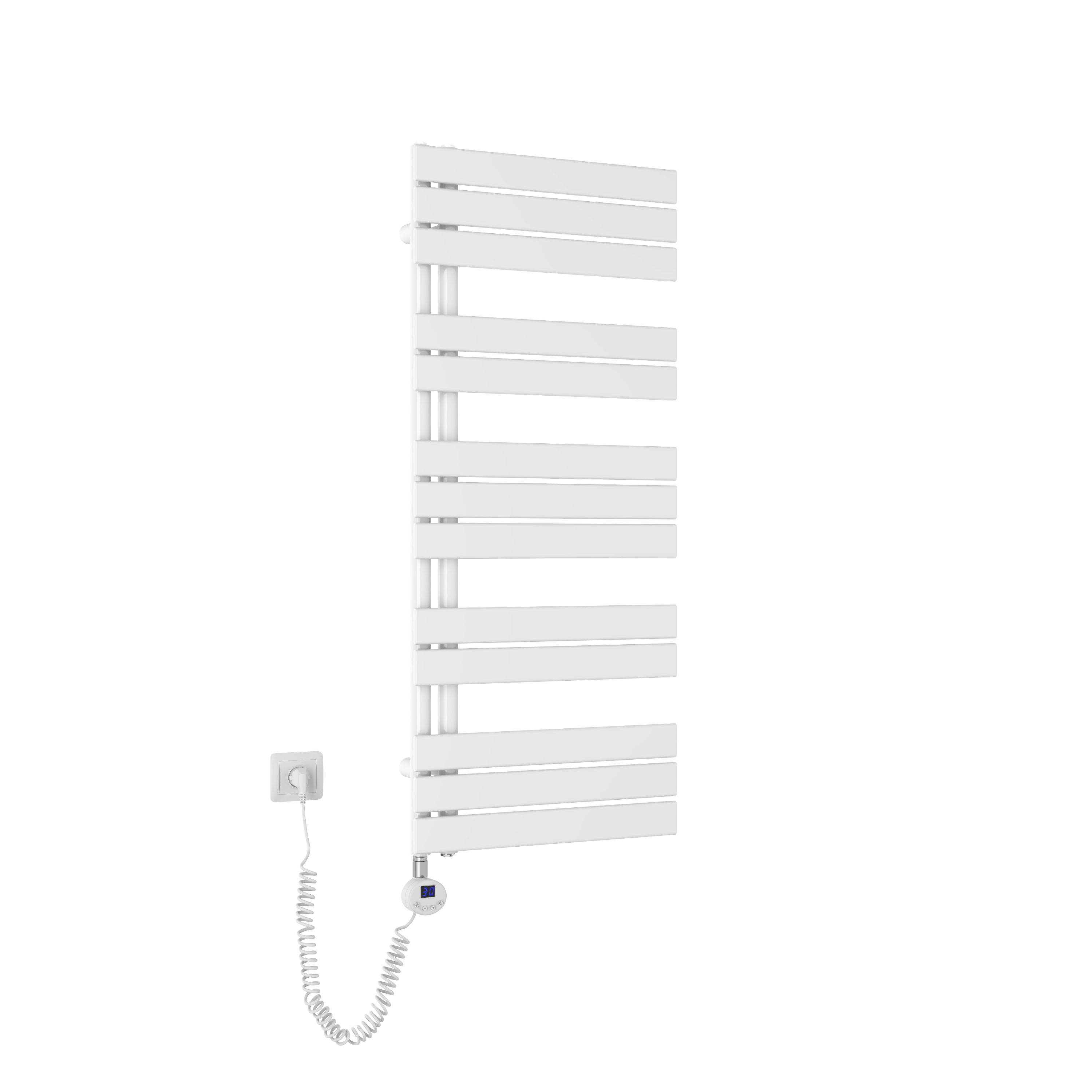 MEYKOERS Elektrischer Badheizkörper 117,6 x 50 cm, 600W, WLAN, Asymmetrisch, Weiß Handtuchwärmer mit Smart App-Steuerung und 7-Tage-Programm