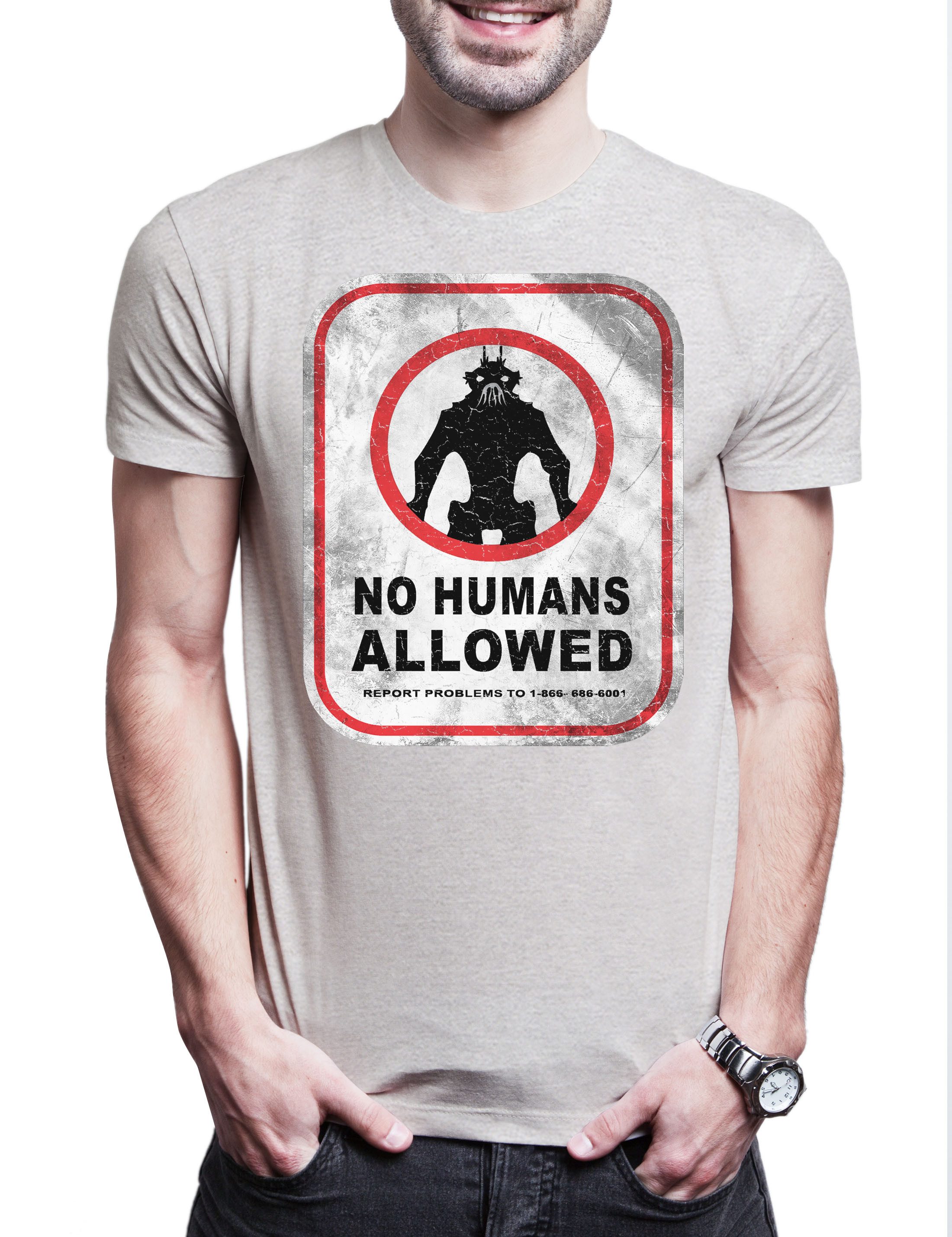 Print-Shirt No Humans Allowed Sign Herren T-Shirt Schild Logo District Alien