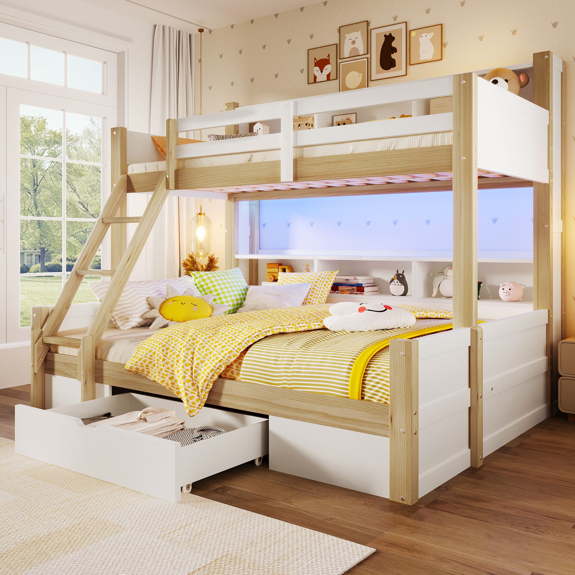 Merax Etagenbett 90x200cm/140x200cm mit LED-Lichtleiste (1-St., Jugendbett günstig online kaufen