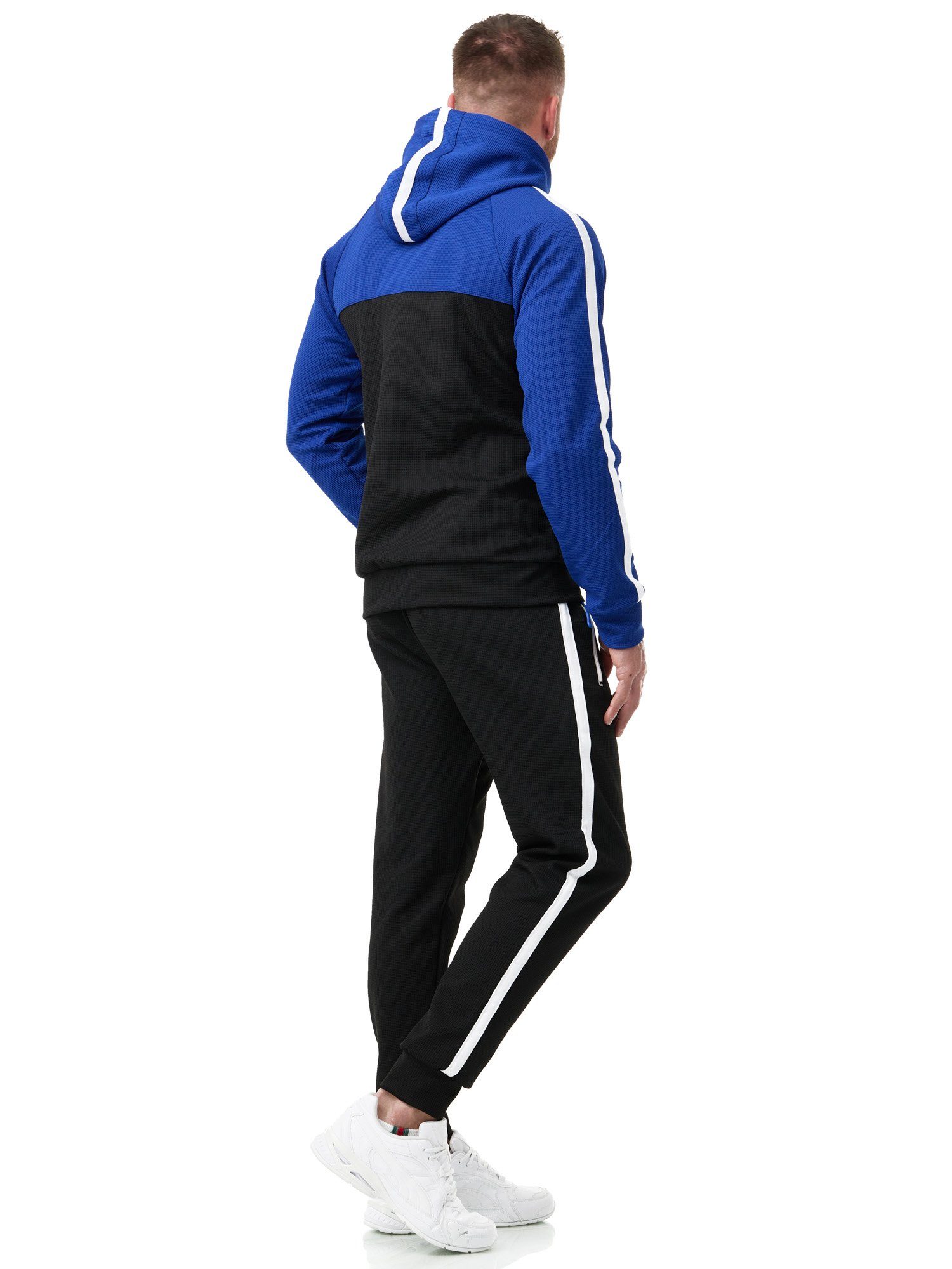L.gonline Freizeitanzug Herren Jogginganzug Freizeitanzug Sportlich 3750 (Kapuzenjacke mit Reißverschluss, Hose, 2-tlg), mit Streifen