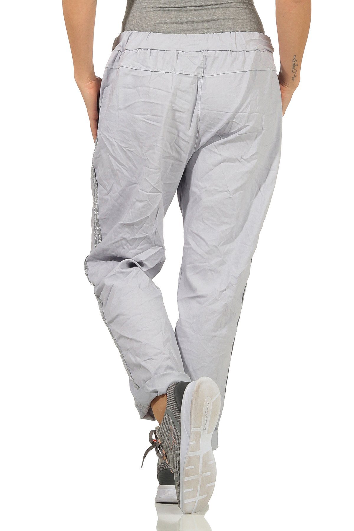 Mississhop Jogginghose Damen Hose Baumwollhose mit Seitlichen Silberstreifen M.348