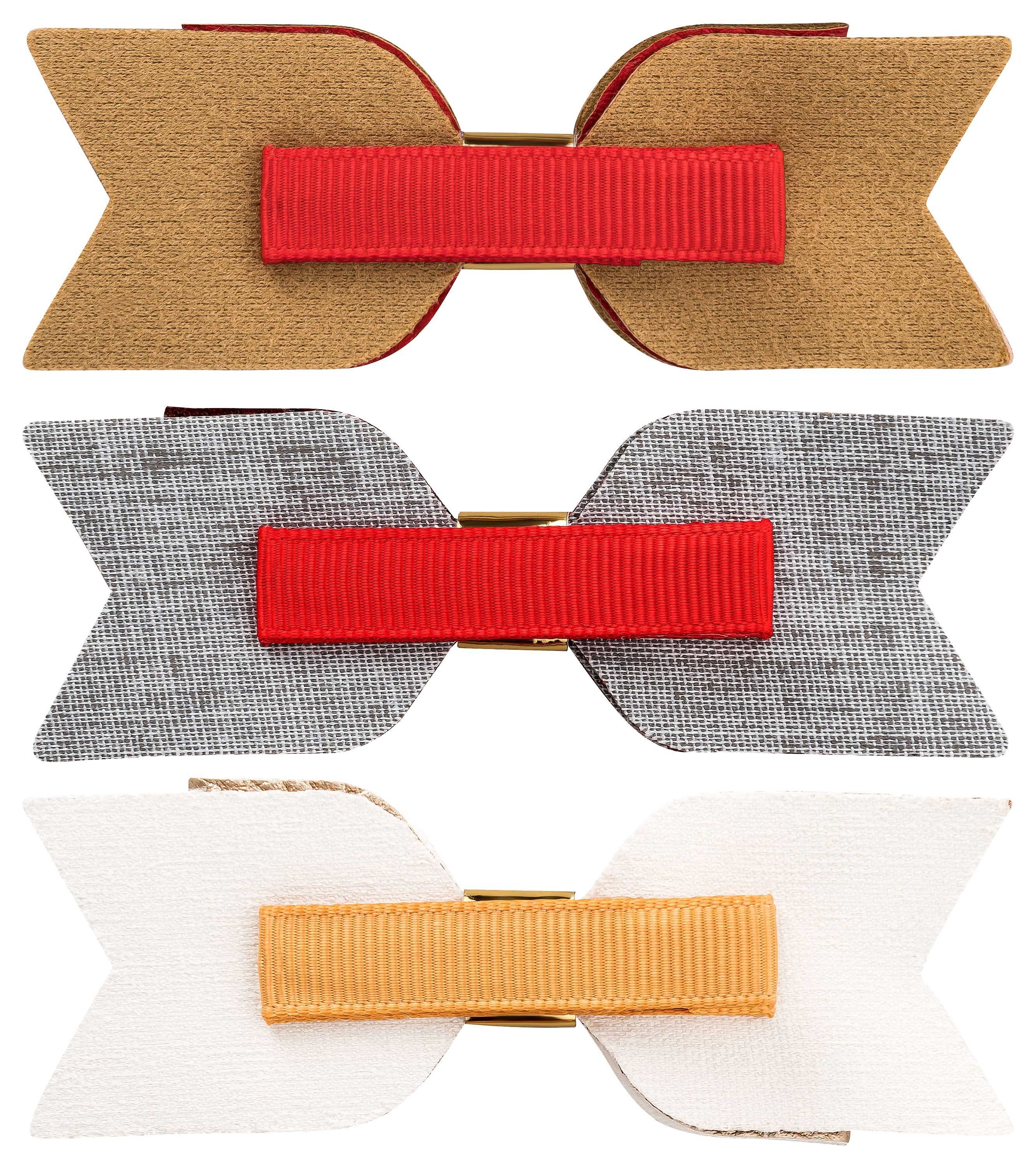 tanzmuster Haarspange Haarspangen mit Schleifen in Lederoptik, 3er Set rot, glitzerrot, glitzergold