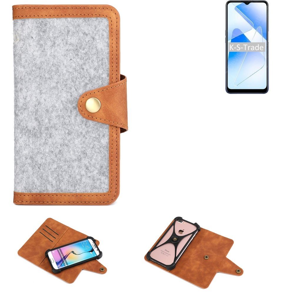K-S-Trade Handyhülle für Oppo A53s 5G, Handyhülle Schutzhülle Filz-Hülle Kunst-Leder hellgrau braun
