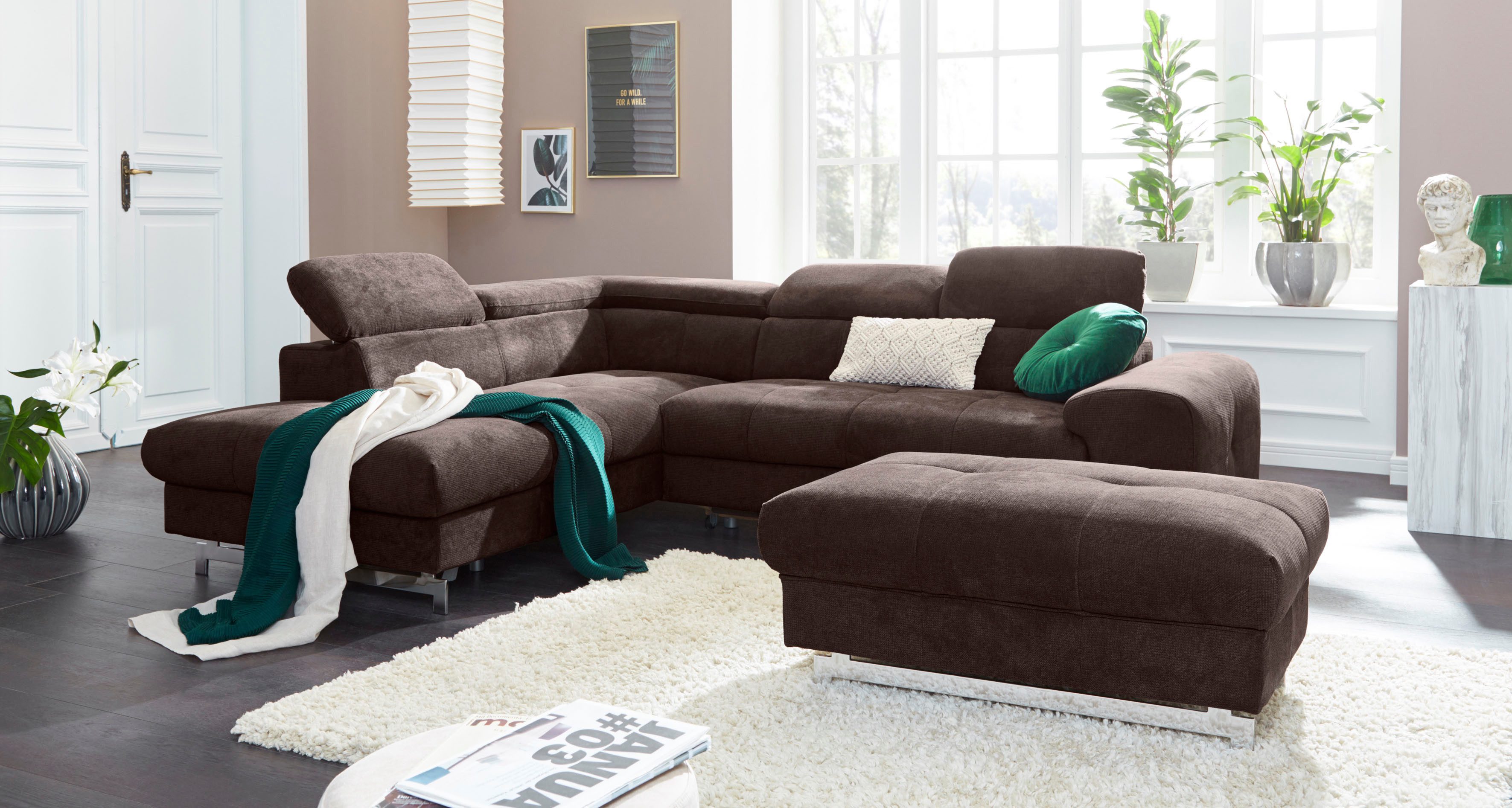 COTTA Polstergarnitur Chef L-Form, (Set, 2-tlg), Set bestehend aus: Ecksofa mit Kopfteilverstellung & Hocker