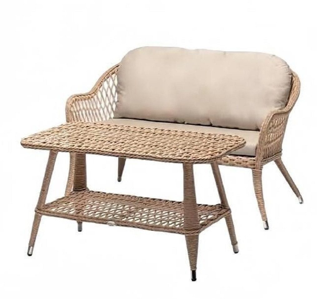Xlmoebel Gartenlounge-Set Luxuriöses Gartenmöbel-Set in Beige mit zeitgemäßem Design, (2tlg Set(Sofa 2 Sitzer+Couchtisch), Hergestellt in Europa