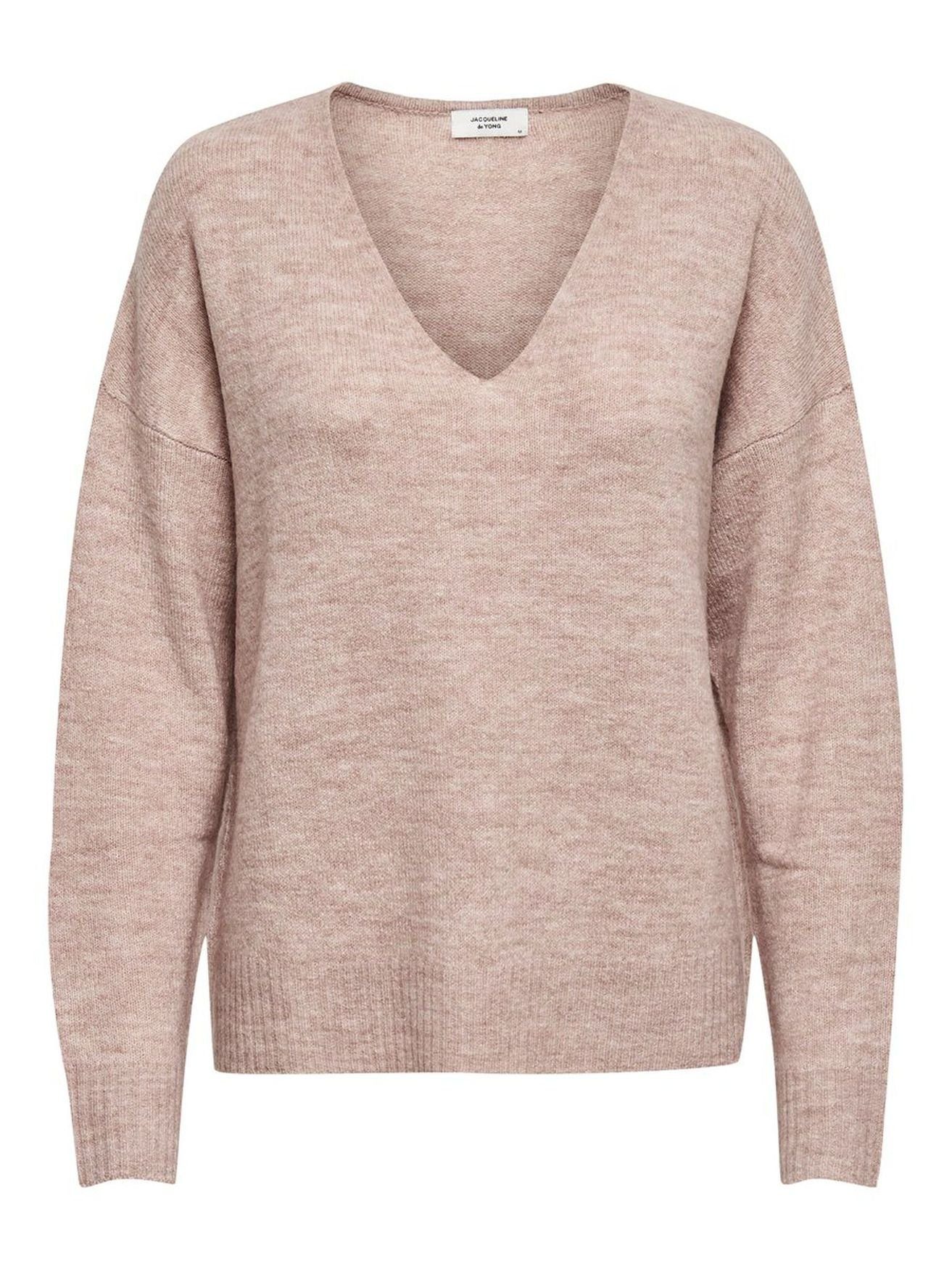 YONG Sweater Longsleeve (1-tlg) Strickpullover Pullover 3376 JACQUELINE Rosa in Fein V-Neck JDYELANORA de Strickpullover
