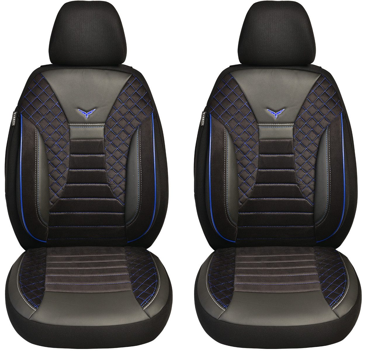 BREMER SITZBEZÜGE Autositzbezug für VW T-Roc Bj ab 2017 (PS806), Set, 2-tlg., Schonbezüge Sitzbezüge Fahrer und Beifahrer, in Schwarz/Blaue Naht