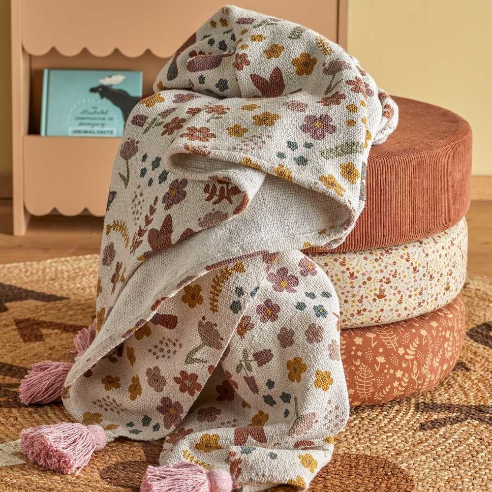 Wolldecke Bloomingville Decke KRISTINE Natur mit Rosa Quasten 160x130 cm, B günstig online kaufen