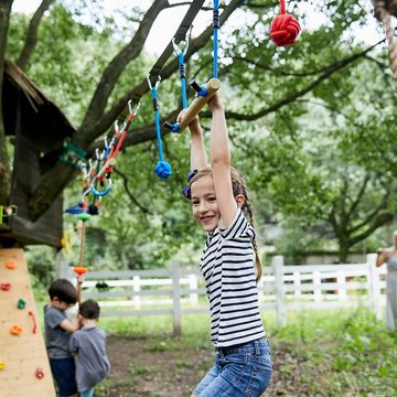 Outsunny Slackline Ninja Slackline Set hängende Hindernisse für 5-12 Jahre Kinder, für Garten, Balkon, Mehrfarbig