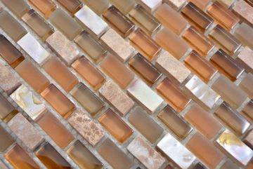 Mosani Mosaikfliesen Mosaik Stäbchen Naturstein Glasmosaik Muschel Brick braun beige
