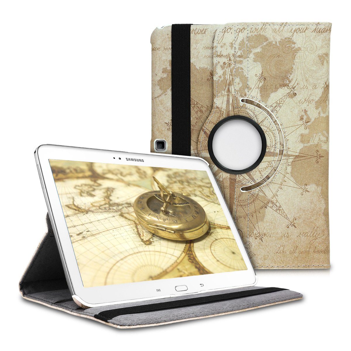 kwmobile Tablet-Hülle, Hülle für Samsung Galaxy Tab 4 10.1 T530 / T535 -  360° Tablet Schutzhülle Cover Case - Travel Vintage Design