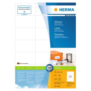 HERMA Etiketten Etiketten PREMIUM Permanent Haftend A4 70x42,3 mm 100 Blätter