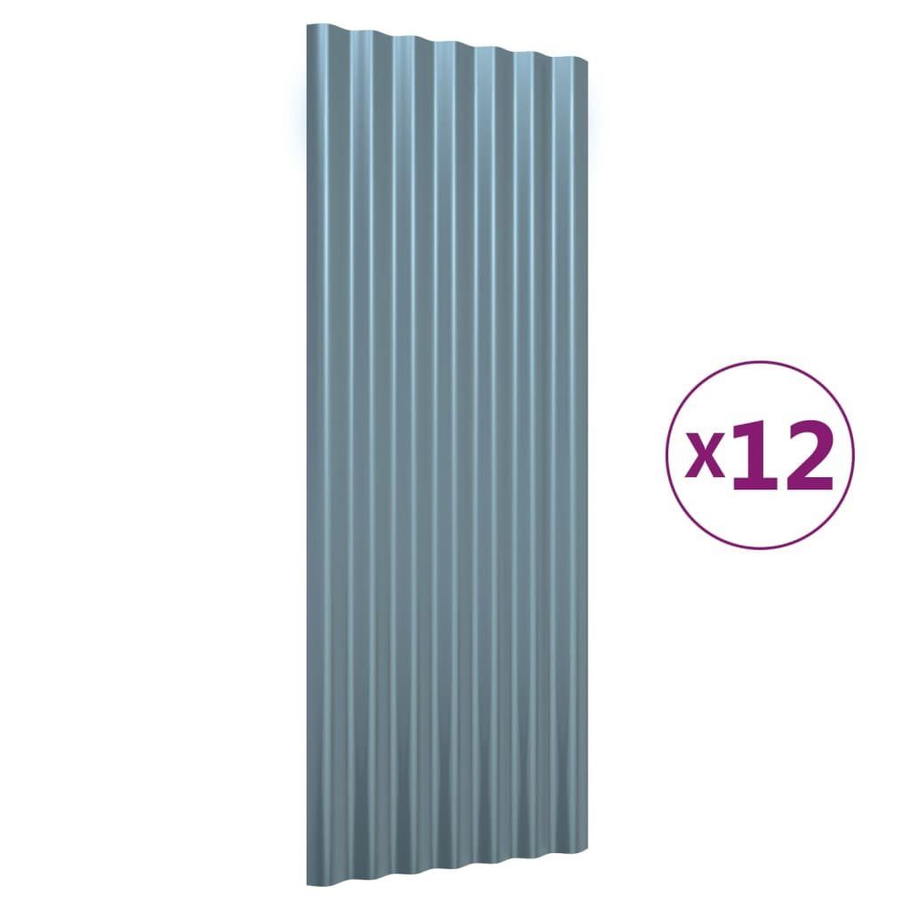 vidaXL Deckenplatten Dachpaneele 12 Stk. Pulverbeschichteter Stahl Grau 100x36 cm, (12-tlg)