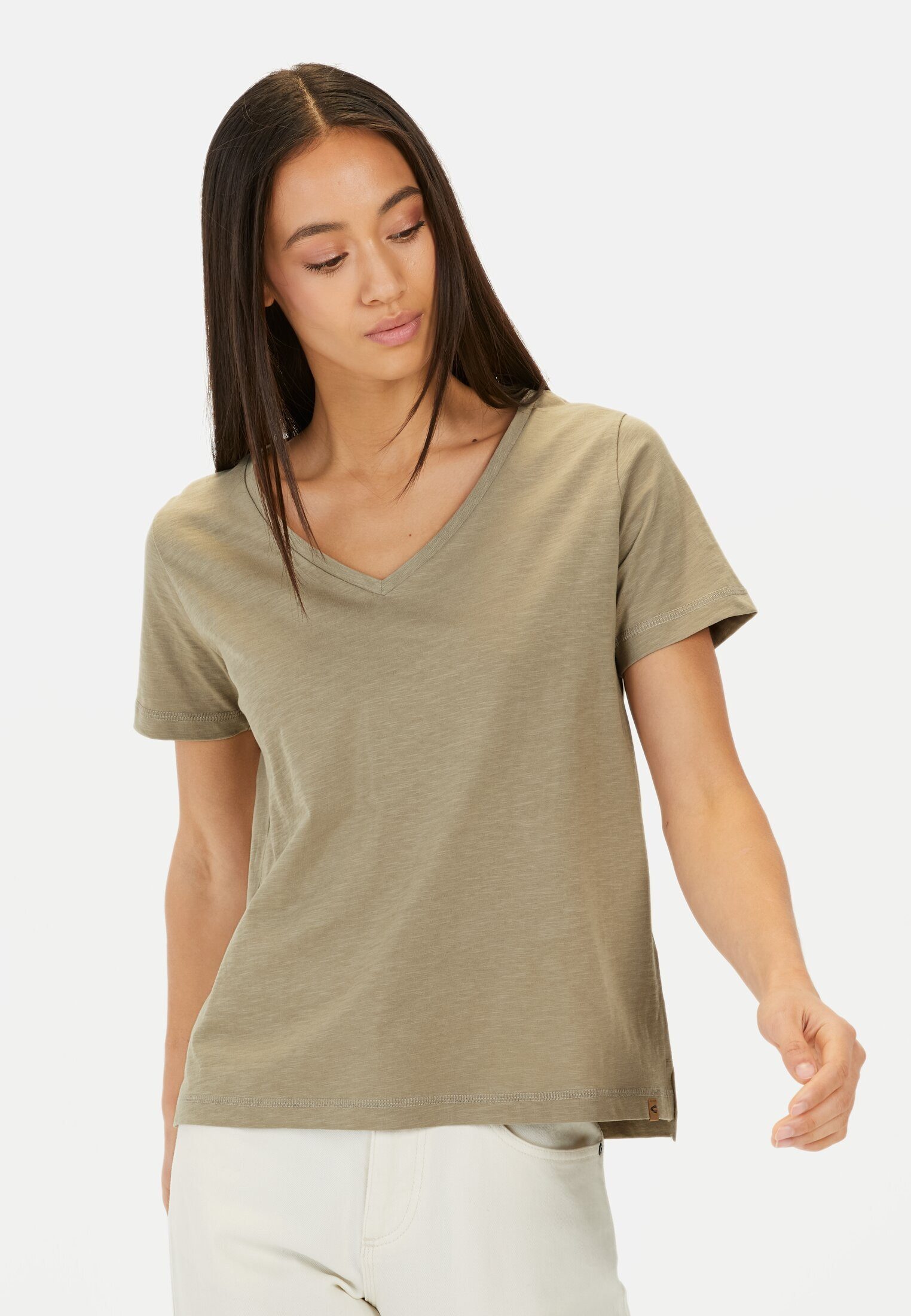 camel active T-Shirt aus reiner Baumwolle Kurzarm V-Ausschnitt günstig online kaufen