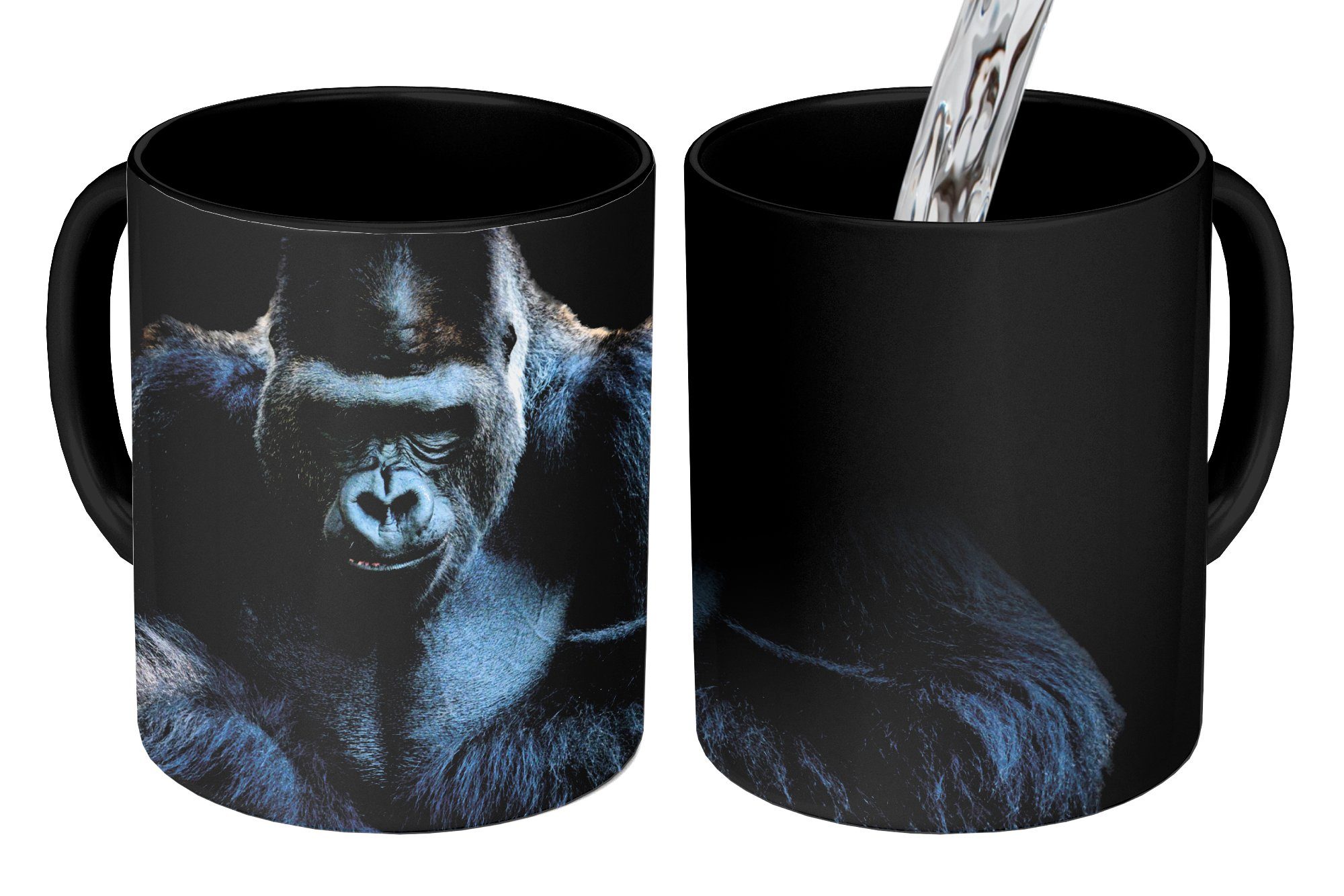 MuchoWow Tasse Ein Gorilla schaut eindrucksvoll in die Kamera, Keramik, Farbwechsel, Kaffeetassen, Teetasse, Zaubertasse, Geschenk