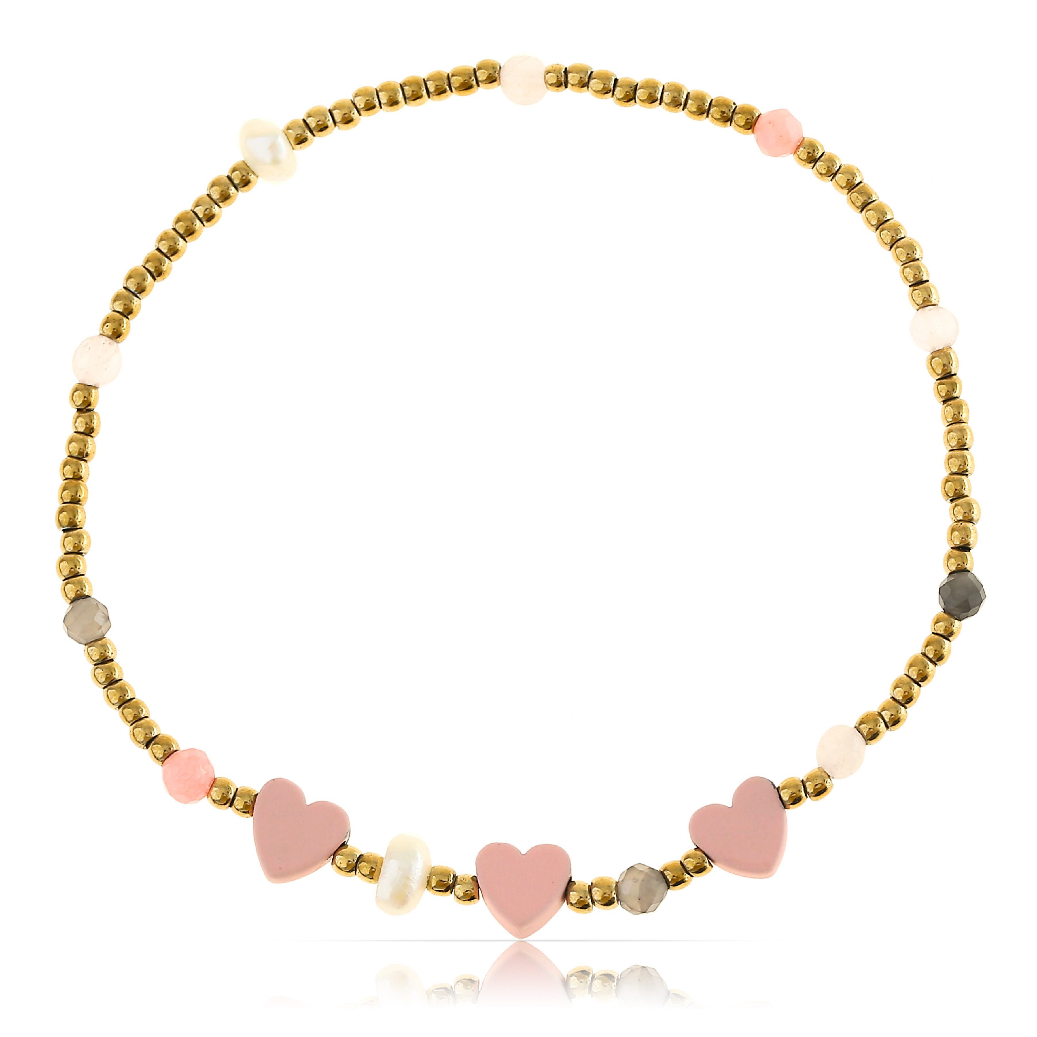 Made by Nami Armband Elastisches Damen Armband mit Perlen und Herzen goldfa günstig online kaufen