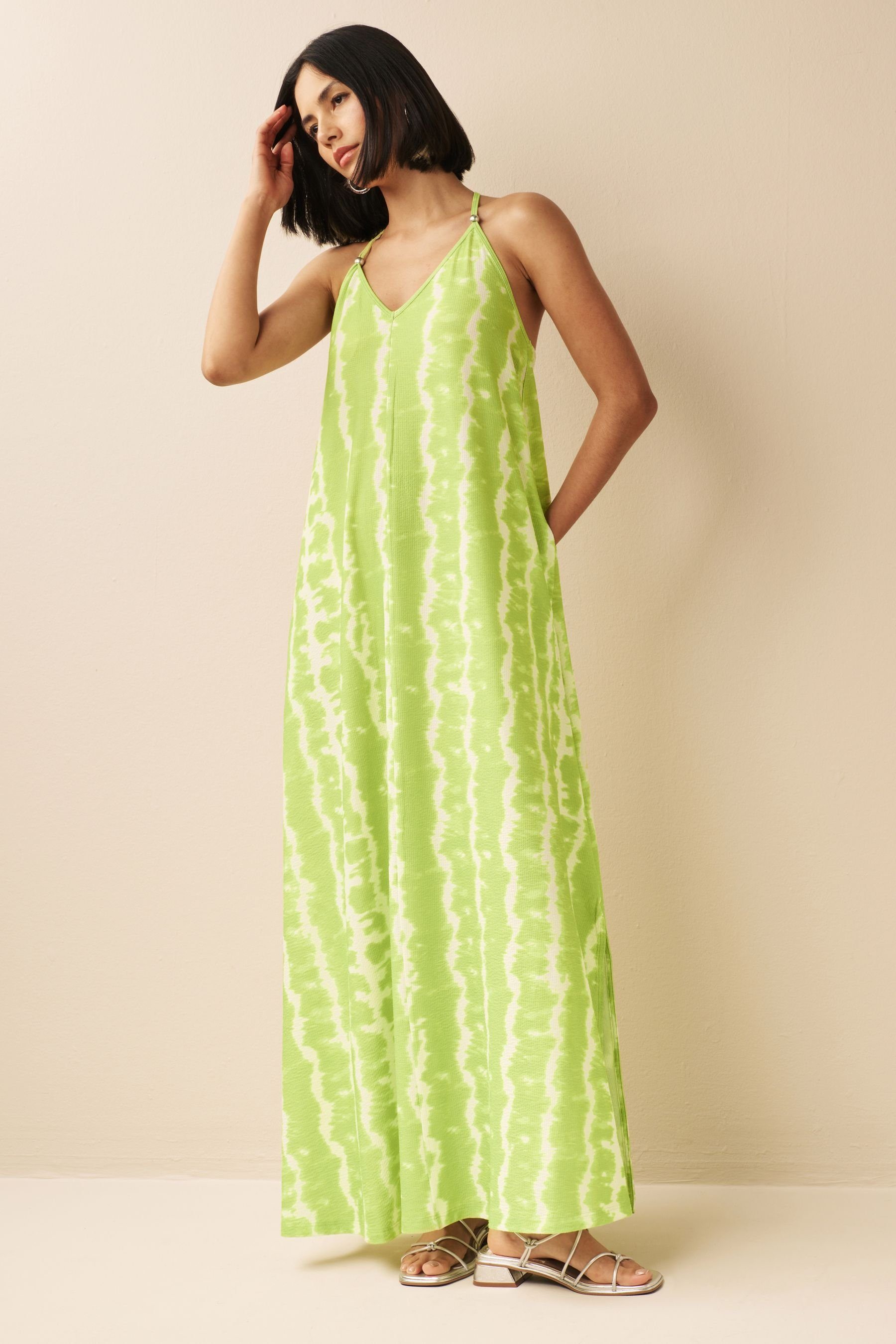 Green Tie-Dye Maxi-Sommerkleid mit Trägern Next (1-tlg) Sommerkleid Lime