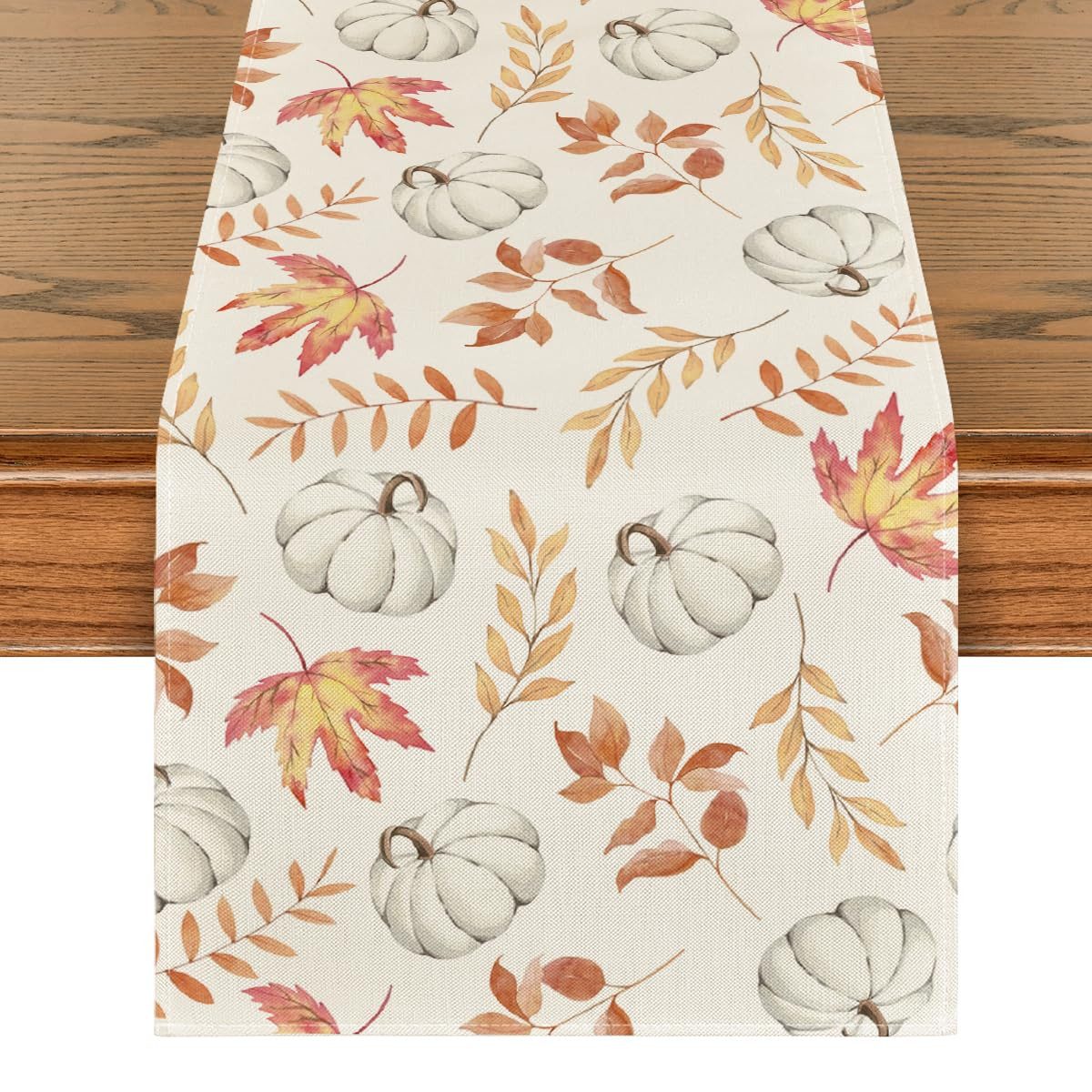 FOUORTUNATE-BEE Tischläufer Herbst Tischläufer 33×183cm mit Kürbissen und Ahornblättern (Tischdeko für Wohnzimmer, Zuhause, Feiertage und Partys)