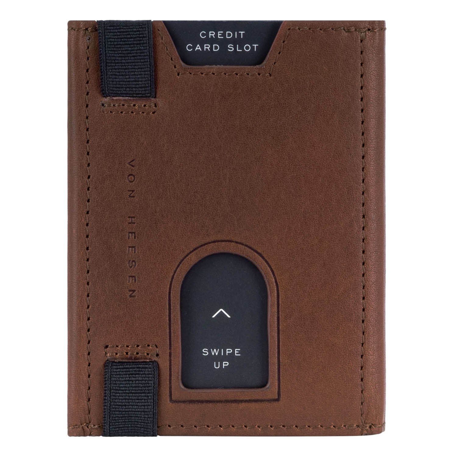 VON HEESEN Cognac-Braun inkl. mit Slim Portemonnaie Kartenfächer, Whizz Wallet Geldbeutel Geschenkbox 6 RFID-Schutz & Wallet Geldbörse
