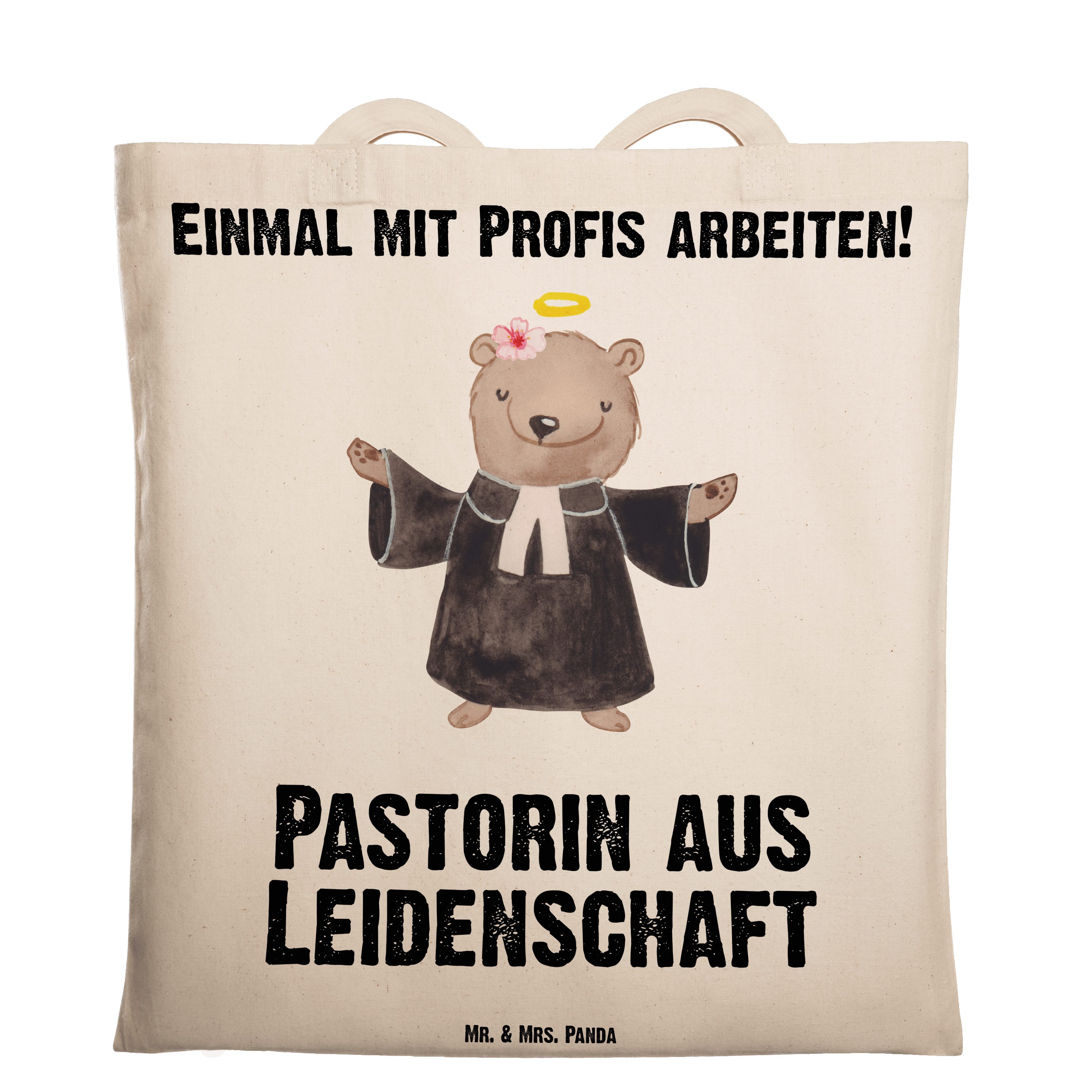 Mr. & Mrs. Panda Tragetasche Pastorin aus Leidenschaft - Transparent - Geschenk, Jutebeutel, Beute (1-tlg)