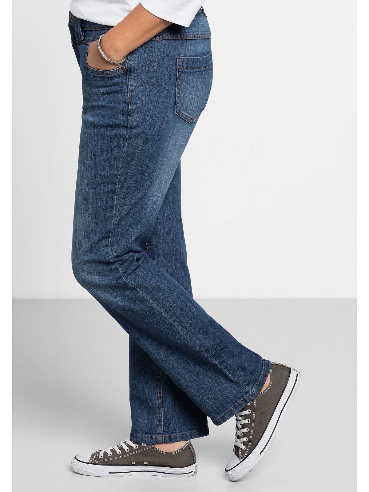 Denim Gerade« Used-Effekten Große Sheego Stretch-Jeans mit »Die Größen blue