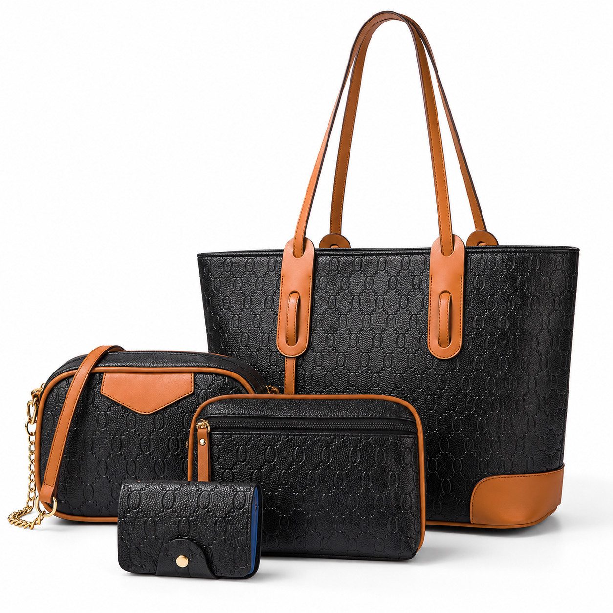 ibettertec Reisetasche Damen Handtasche Tote Shopper Groß Schultertasche Umhängetasche (4-teiliges Set Buro Schule Einkauf Reise Geschenk, Geldbörsen, Kartenetuis, Aufbewahrungstaschen), Hochwertiges Kunstleder