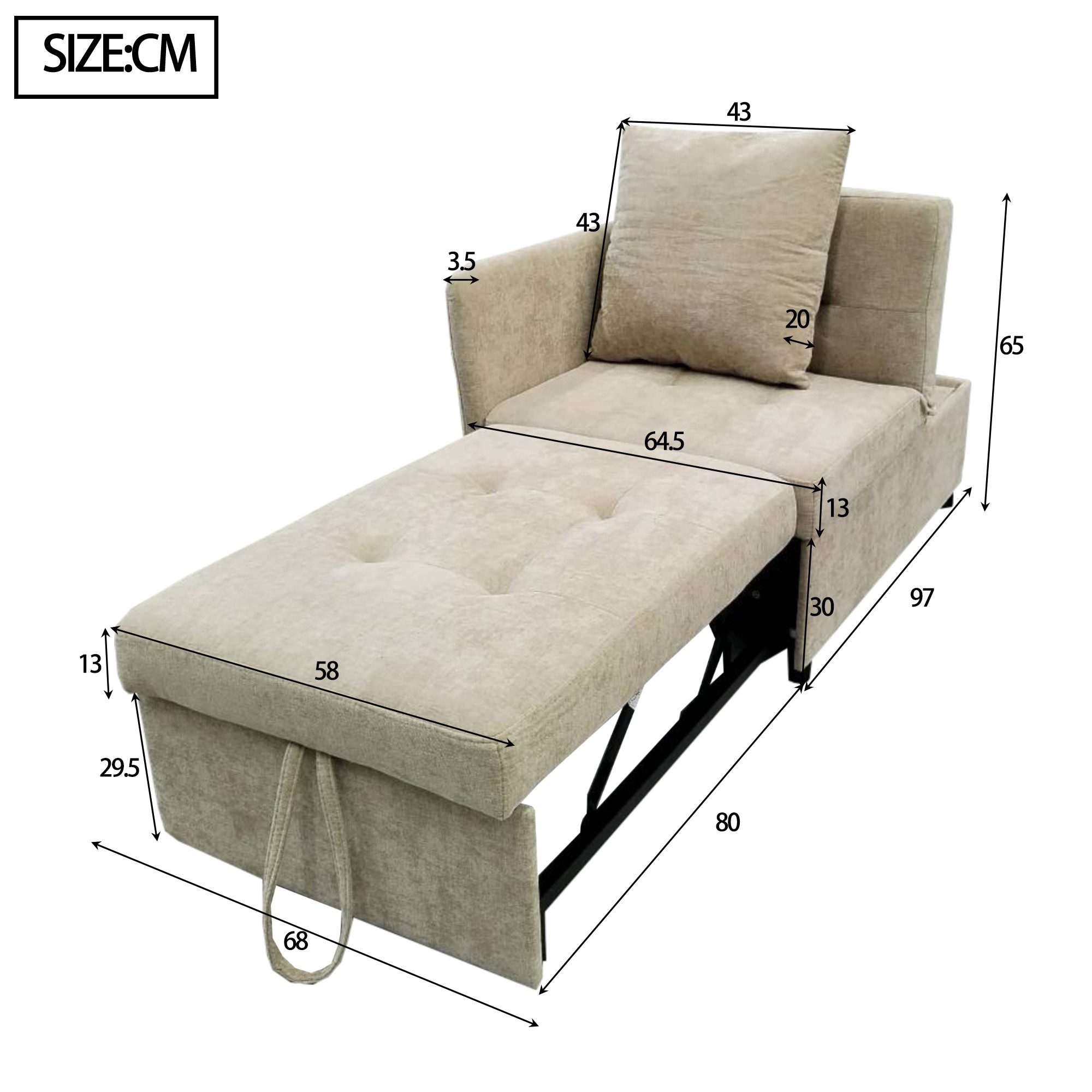 KLAM HOME Schlafsofa Polsterbett Schlafsofa 3 in 1 Multifunktions-Schlafsofa, Leinenstoffsofa mit verstellbarer Rückenlehne, für kleine Räume – Bild 4 von 5