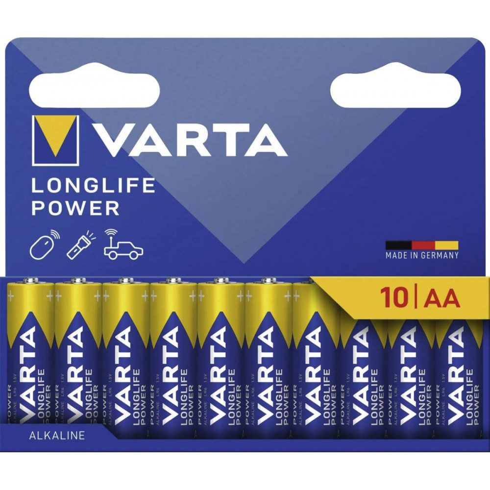 VARTA Varta 4906 LONGLIFE AA 10-er Batterien Akku Varta 4906 LONGLIFE Power Mignon AA 10-er (1,5 Volt V), Hohe Kapazität von 1.500 mAh