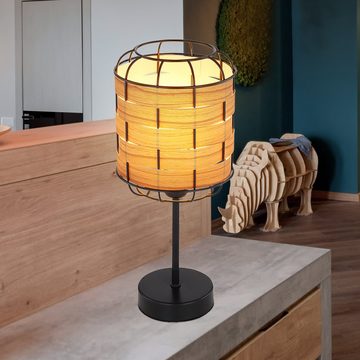 etc-shop LED Tischleuchte, Leuchtmittel nicht inklusive, Tischleuchte Holzoptik Boho Nachttischlampe Tischlampe