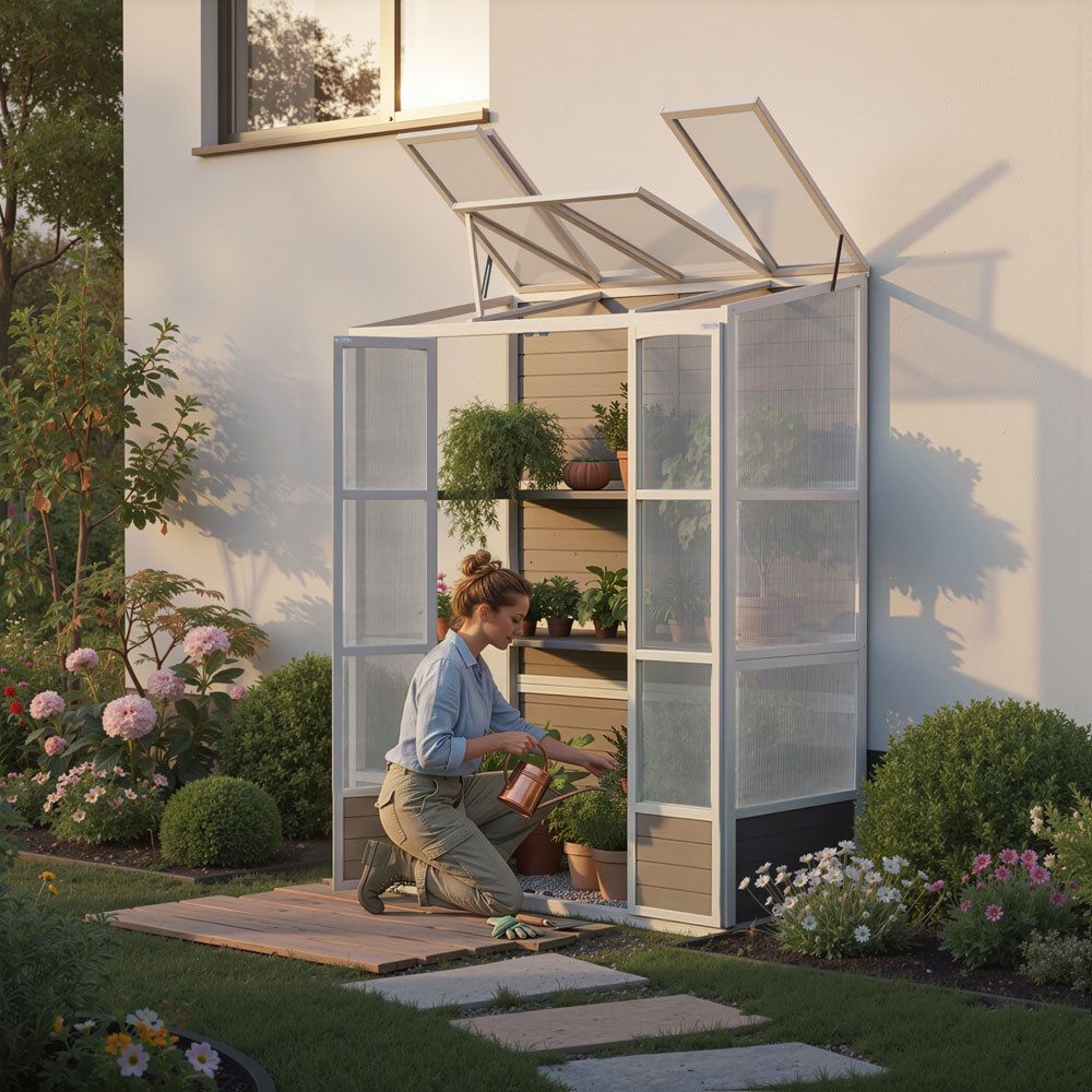 HOME DELUXE Anlehngewächshaus YANA GREEN, BxTxH: 74 x 74 x 198 cm, Transparente Hohlkammerstegplatten – idealer Lichtdurchlass