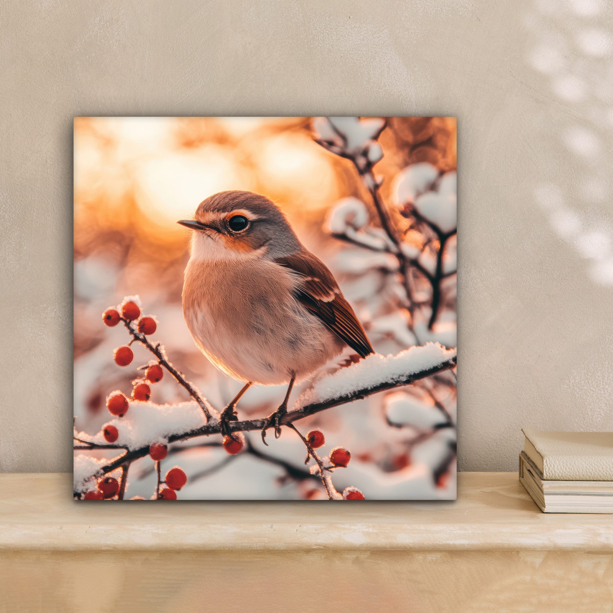 OneMillionCanvasses® Leinwandbild Vogel - Zweig - Winter - Tiere - Schnee, günstig online kaufen