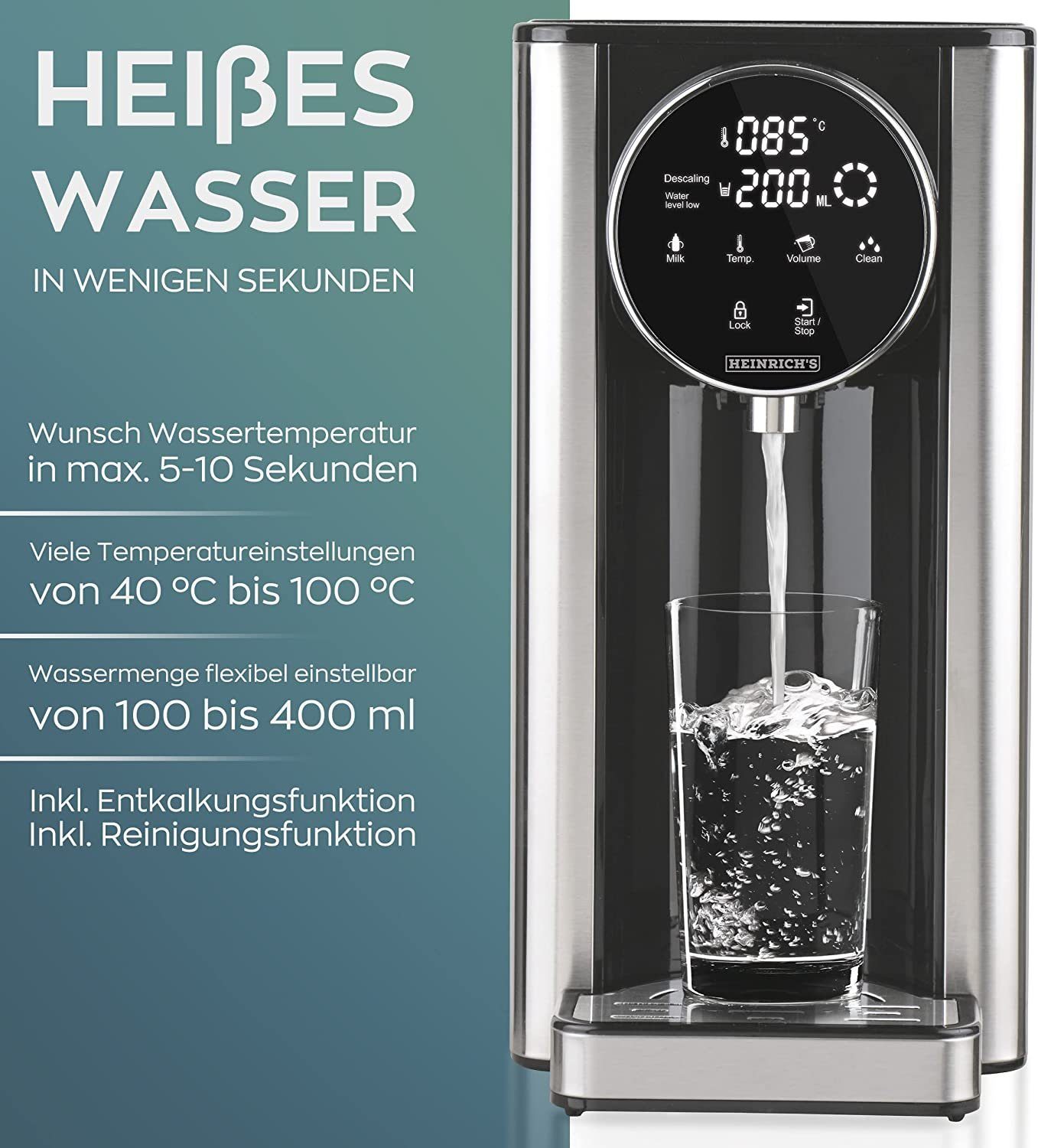 HWS 2600,00 7 abnehmbar W, Temperatureinstellungen, Wassertank verschiedene Heißwasserspender Heinrich´s 2.7 l, 8731 Wasserkocher,