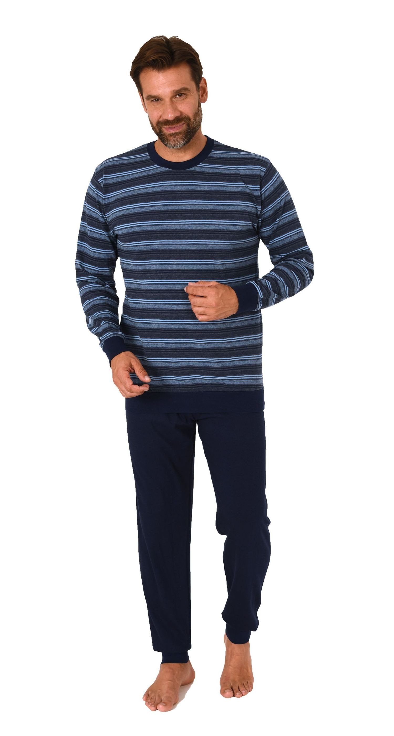 Normann Pyjama Normann Herren langarm Schlafanzug mit Bündchen in Streifeno günstig online kaufen
