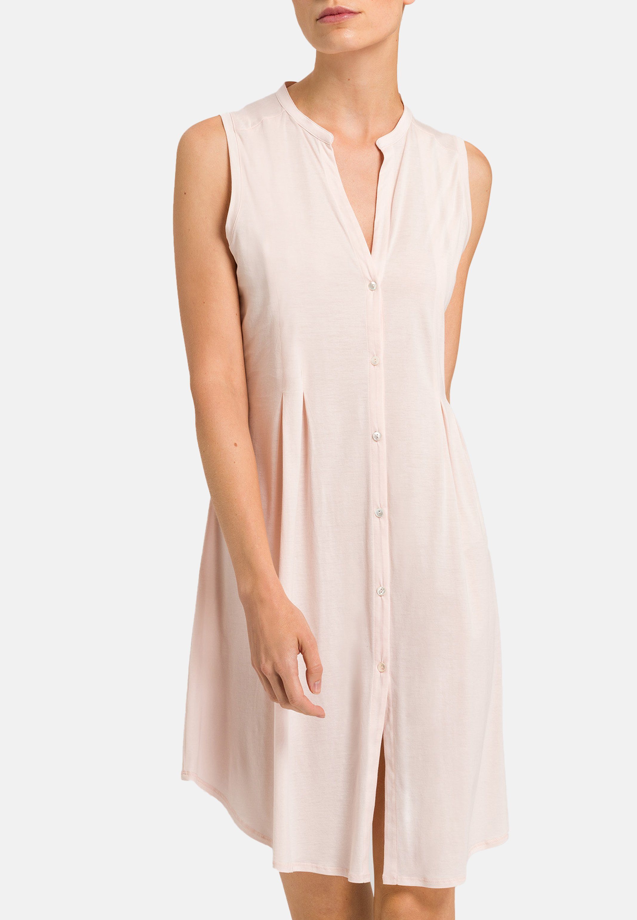 Hanro Nachthemd Cotton Deluxe (1-tlg) Nachthemd ohne Arm - Baumwolle - Voile Einsätze am Mandarin Kragen Crystal pink