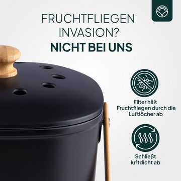 ZUKUNFTSENKEL Biomülleimer 4L Schwarz Set mit 2 Extra Filtern und Umweltfreundlichen Mülltüten, Spar-Set