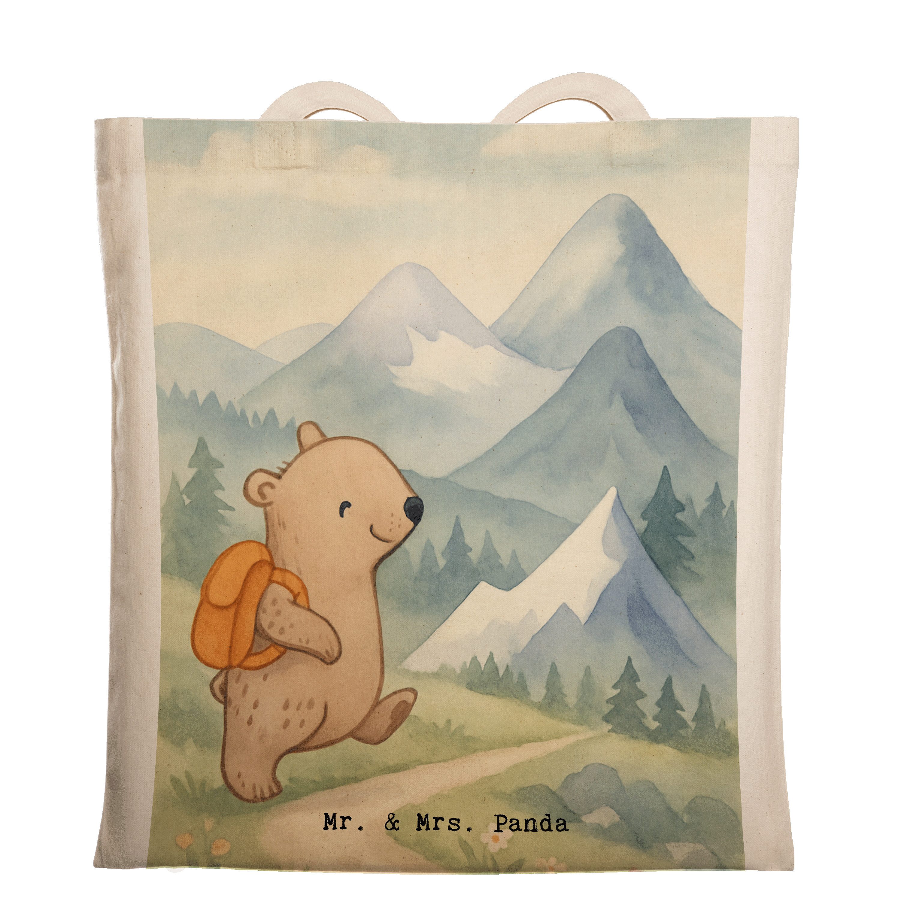 Mr. & Mrs. Panda Tragetasche Bär Bergsteigen Design, Tote Bag, Weiß, Tasche, Jutebeutel, Bergsport (Packung), Jutetasche Alpinwandern Tote Bag