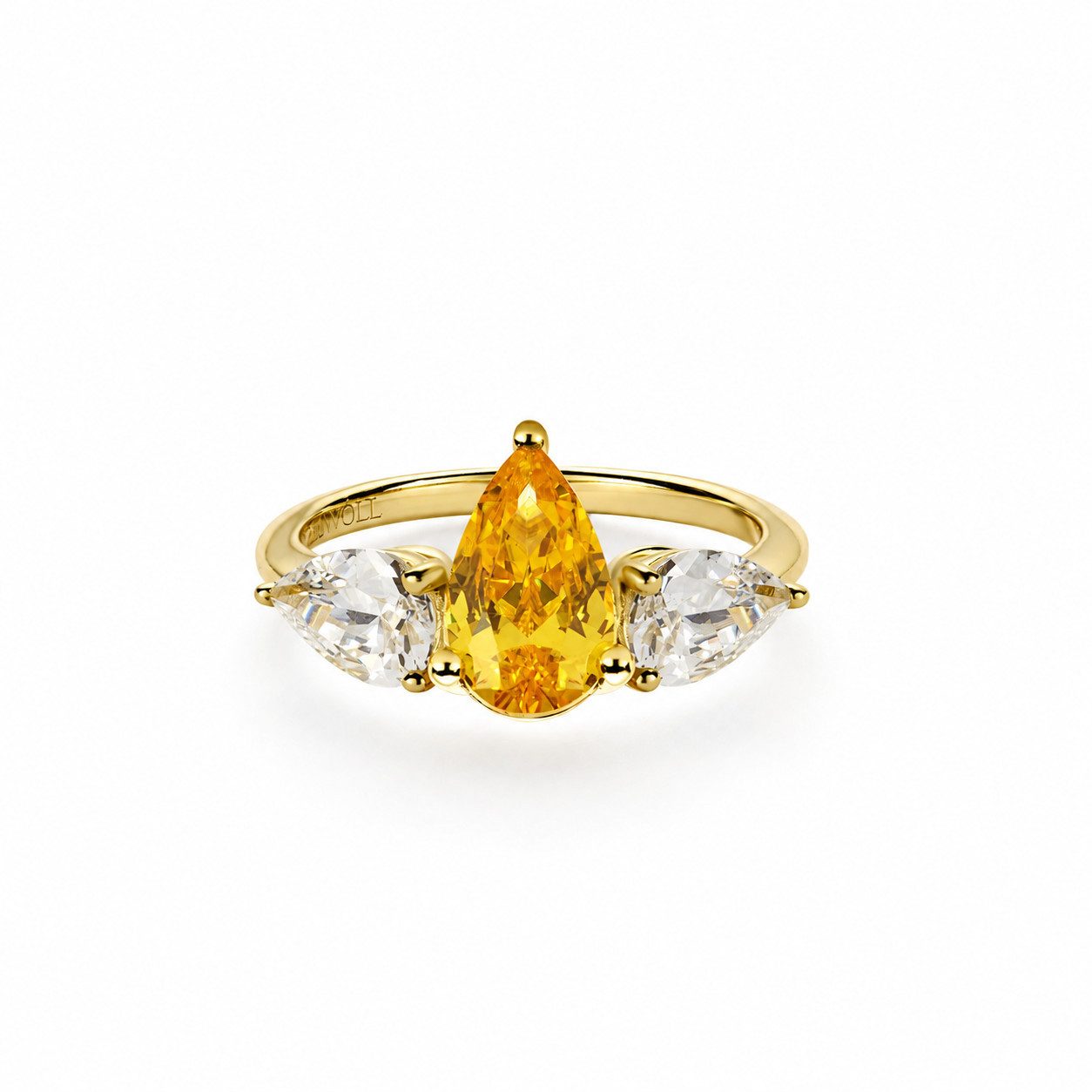 Sternvoll Goldring Pear Three Stone Verlobungsring, Handgefertigt, Drei-Stein-Design, Pear Cut