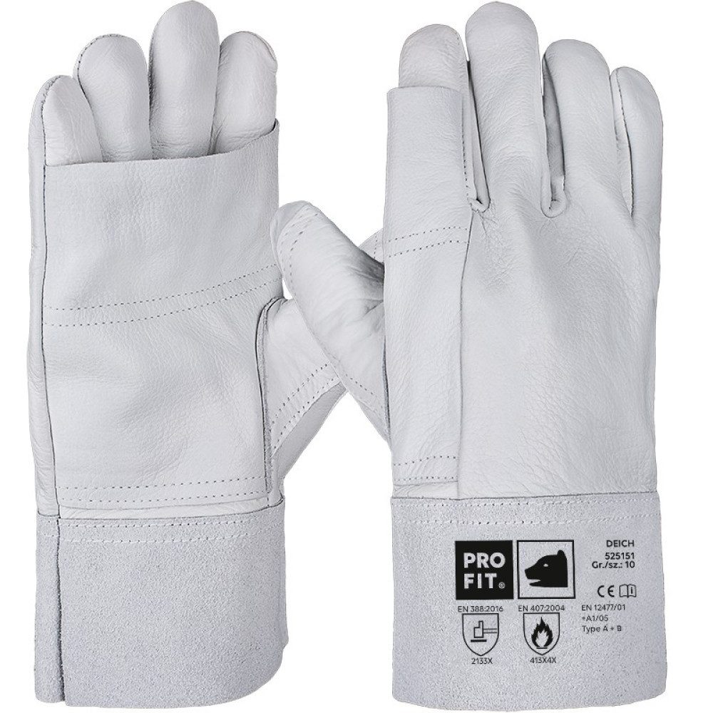 PRO FIT by Fitzner Leder-Arbeitshandschuhe Rindvoll Leder Arbeitshandschuh,"Deich", Volllederverstärkung 10
