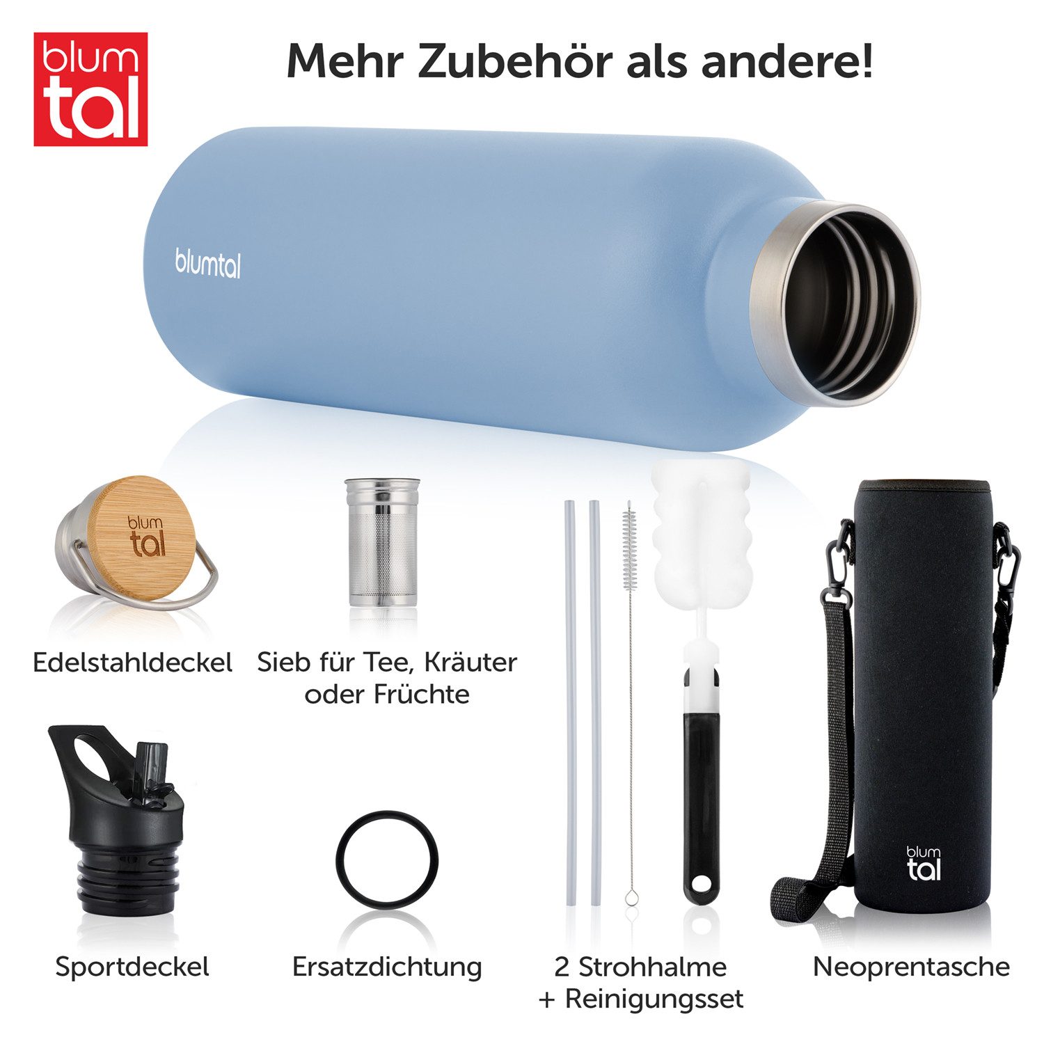 Blumtal Thermoflasche Thermosflasche 1L - doppelwandige Flasche Edelstahl 1L - BPA frei