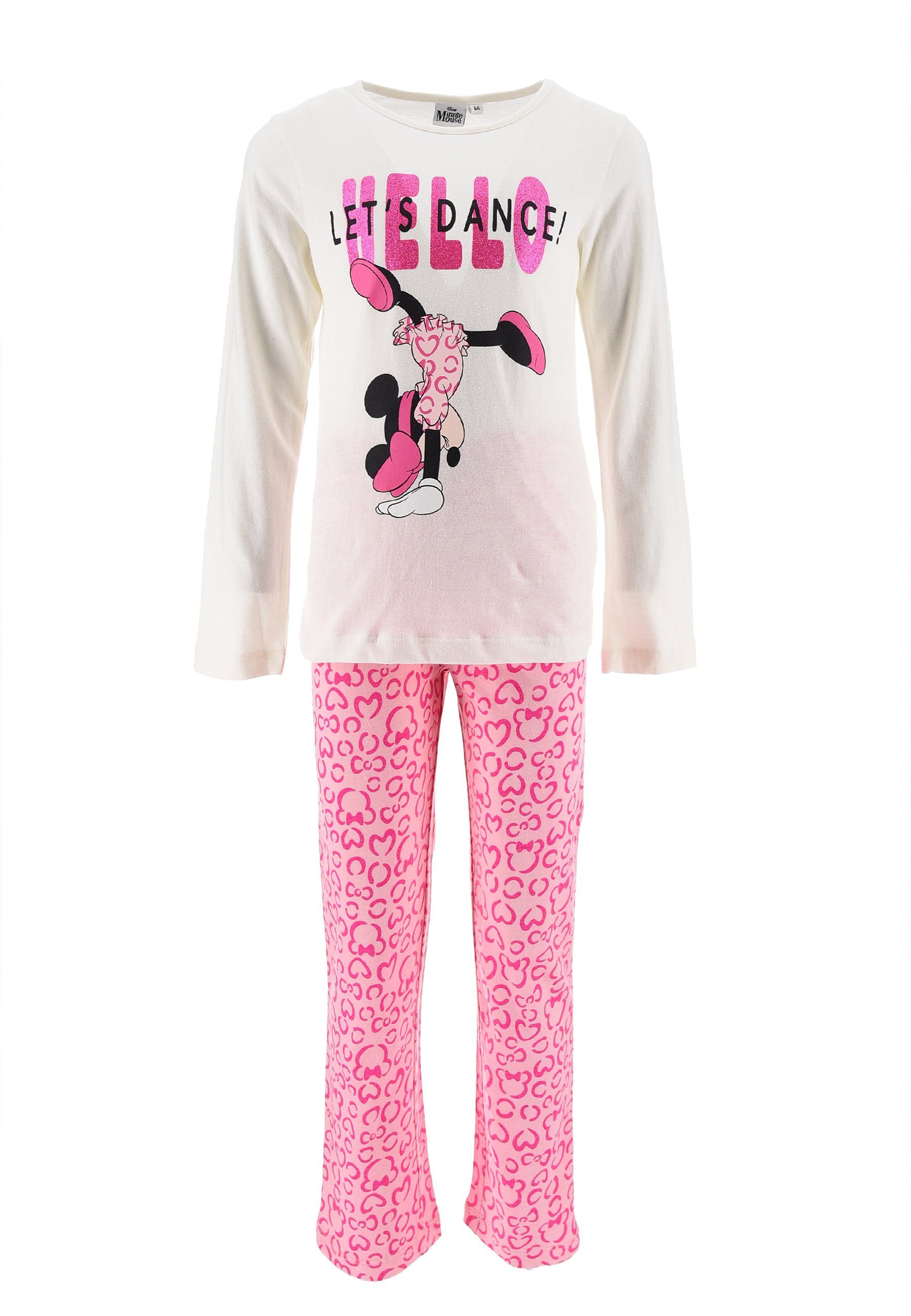 Schlafanzug Weiß (2 Pyjama Disney Minnie Maus Kinder Mouse tlg) Schlaf-Hose Shirt Kinder + Mini Mädchen Schlafanzug Langarm