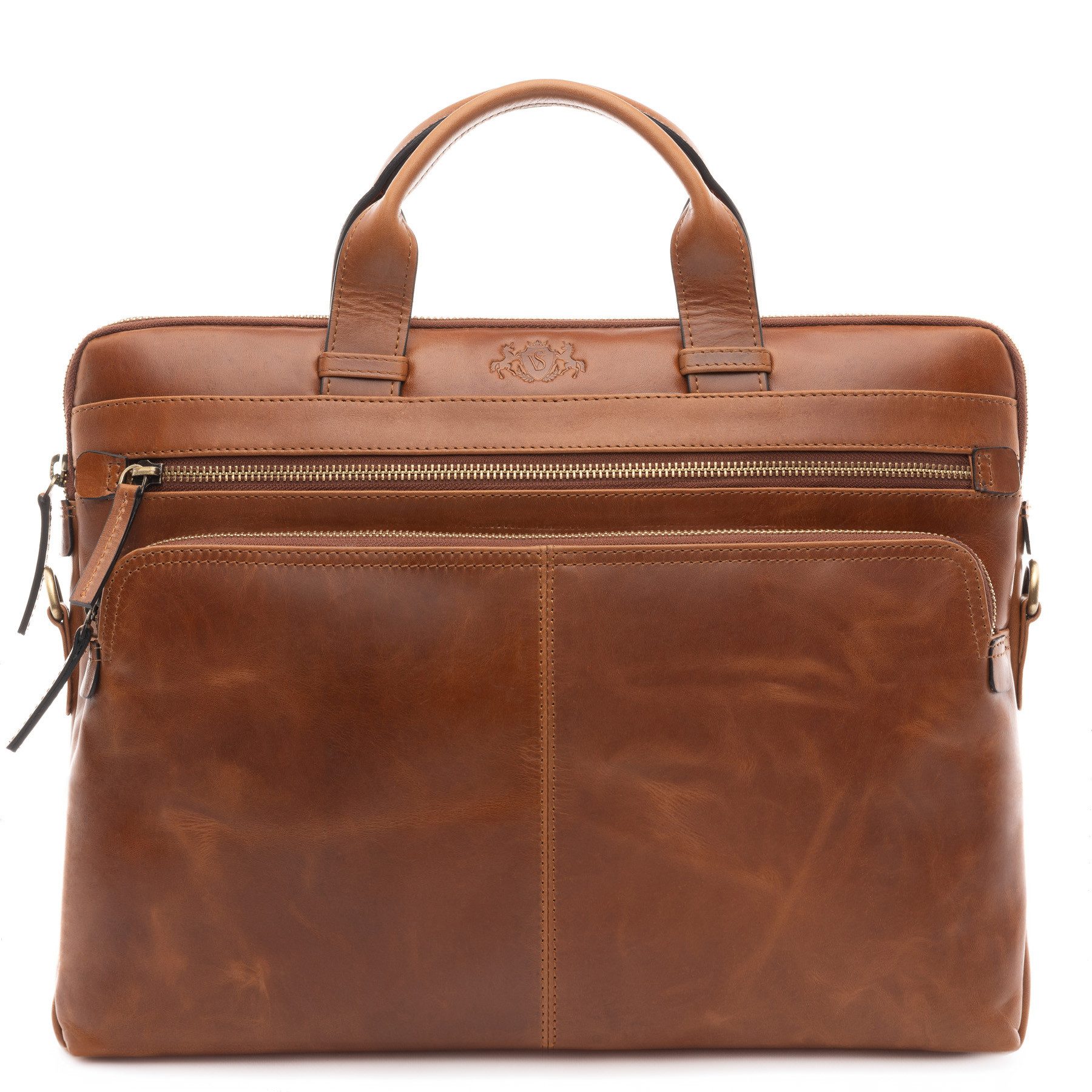 SID & VAIN Laptoptasche Leder Businesstasche Unisex CARSON, Aktentasche 14 Zoll Laptop Echtleder Damen Herren braun