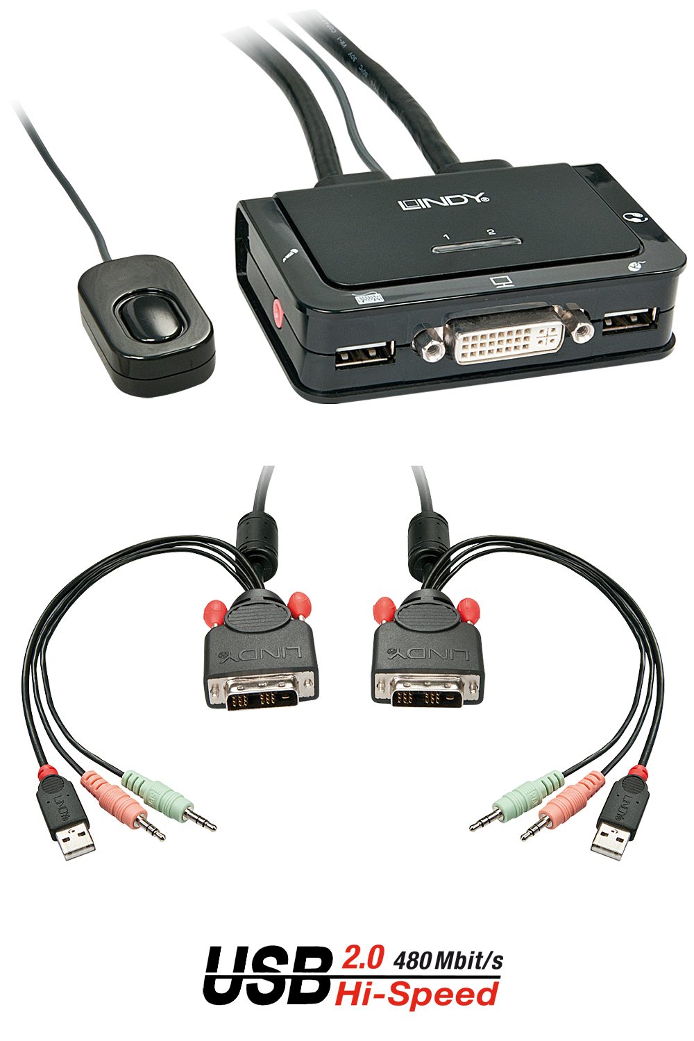 LINDY DVI KVM Switch Compact USB 2.0 Audio 2 Port Audio-Kabel