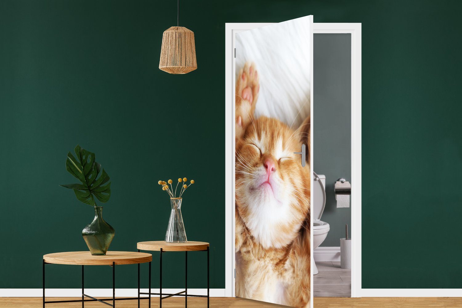 - Fototapete Kätzchen, - Matt, bedruckt, für Rot - St), 75x205 cm Haustiere Türtapete (1 MuchoWow Katze Tür, Türaufkleber,