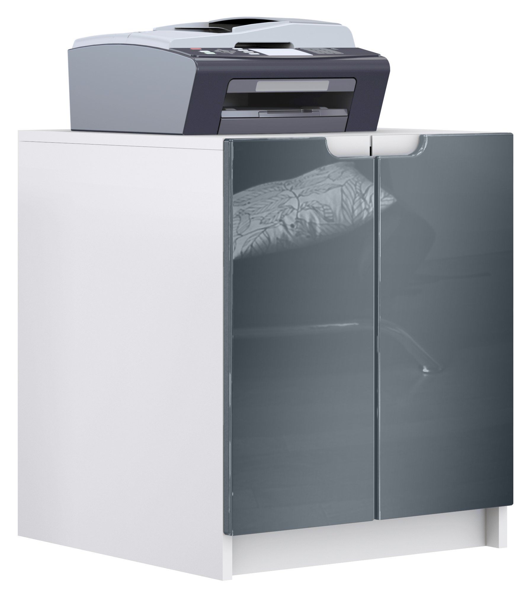 Vladon Kommode Logan (Aktenschrank, mit 2 Fächern und 2 Türen), Druckerschrank Weiß matt/Grau Hochglanz (51 x 60,5 x 54 cm)