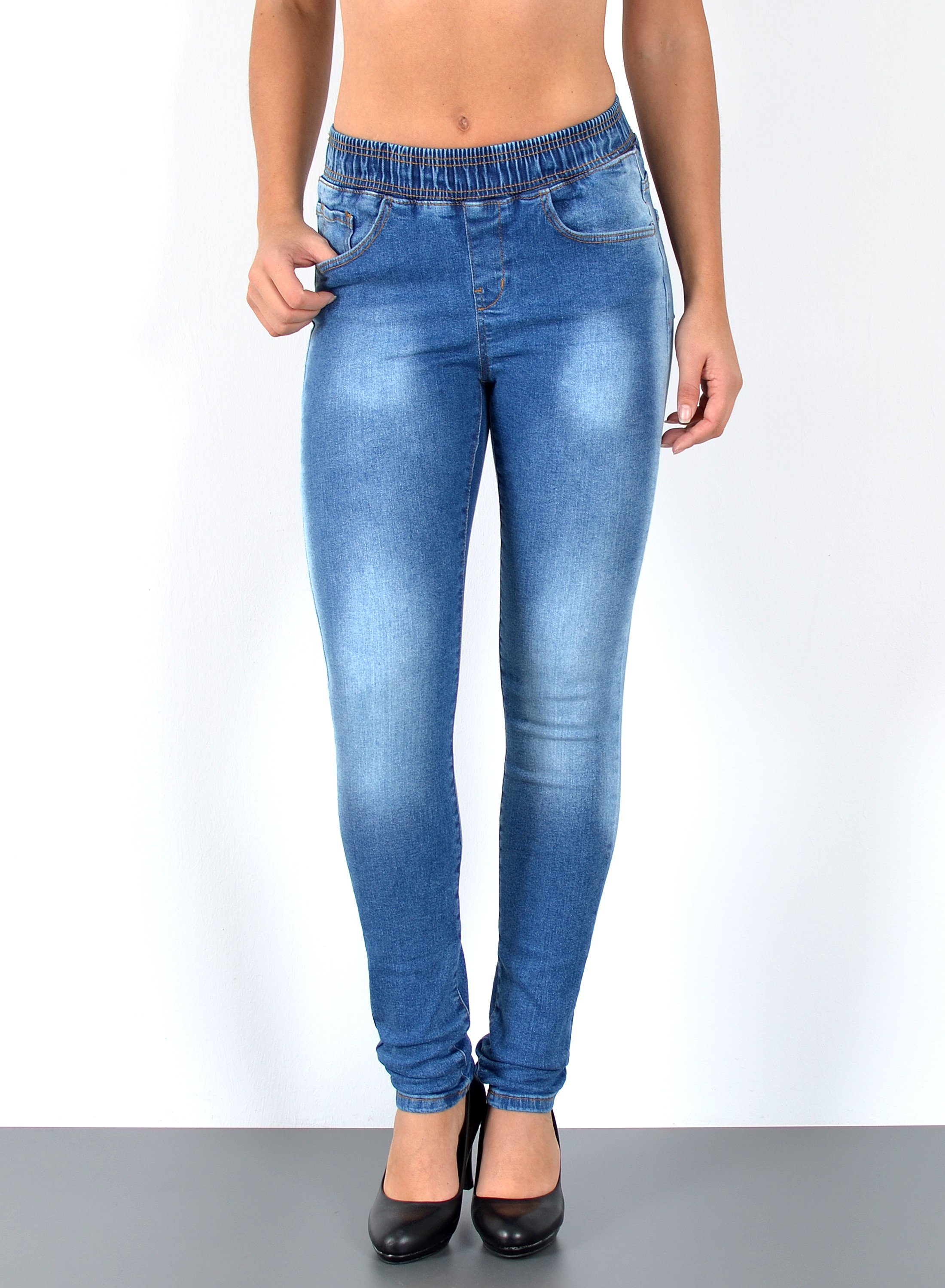 ESRA Stretch-Jeans J440 Damen High Waist Skinny Jeans, elastischer Gummibund, elastischer Gummizug, Enge Röhrenjeans Hoch Bund mit Stretch-Anteil, bis Übergröße / Plussize Größe