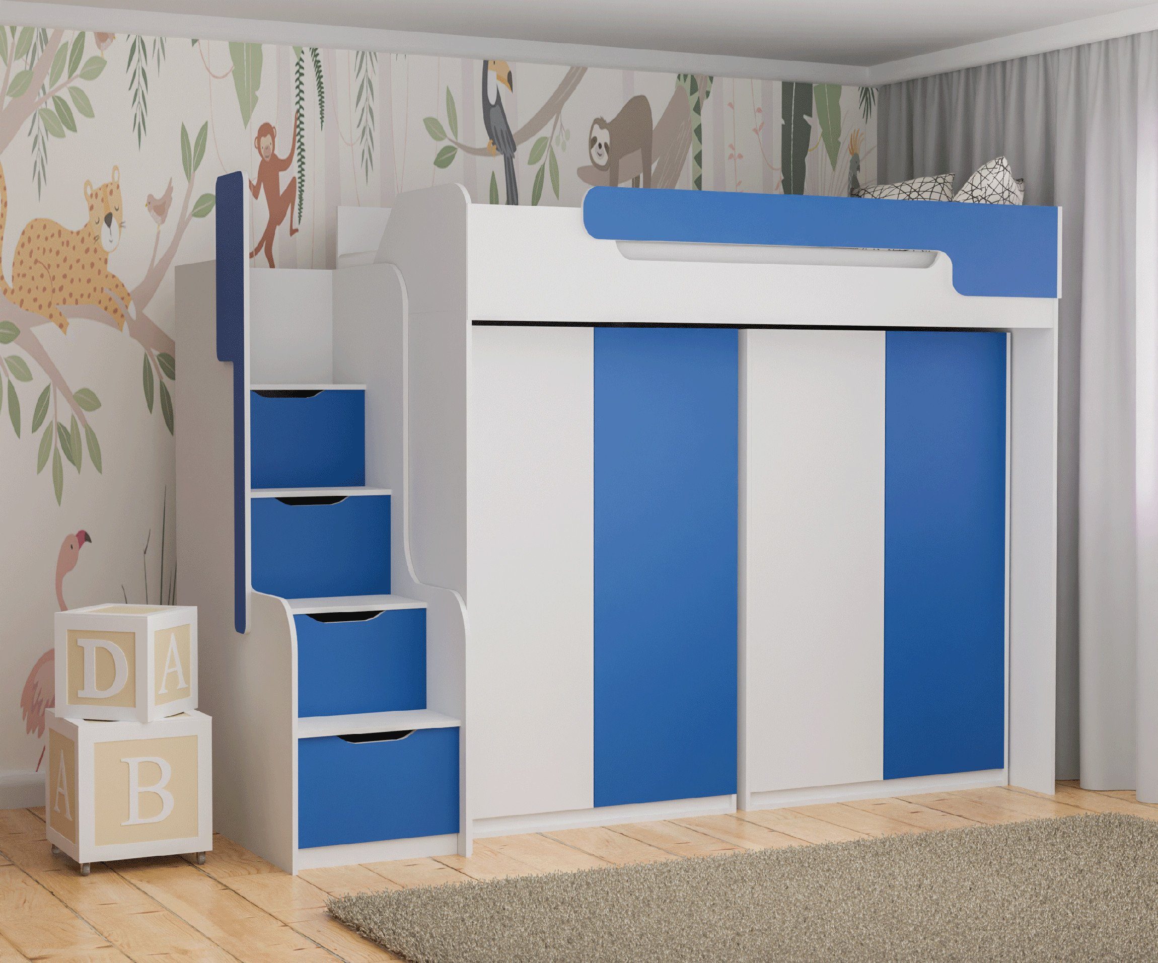 Möbel-Zeit Hochbett Hochbett DORIAN mit 2 Schränken