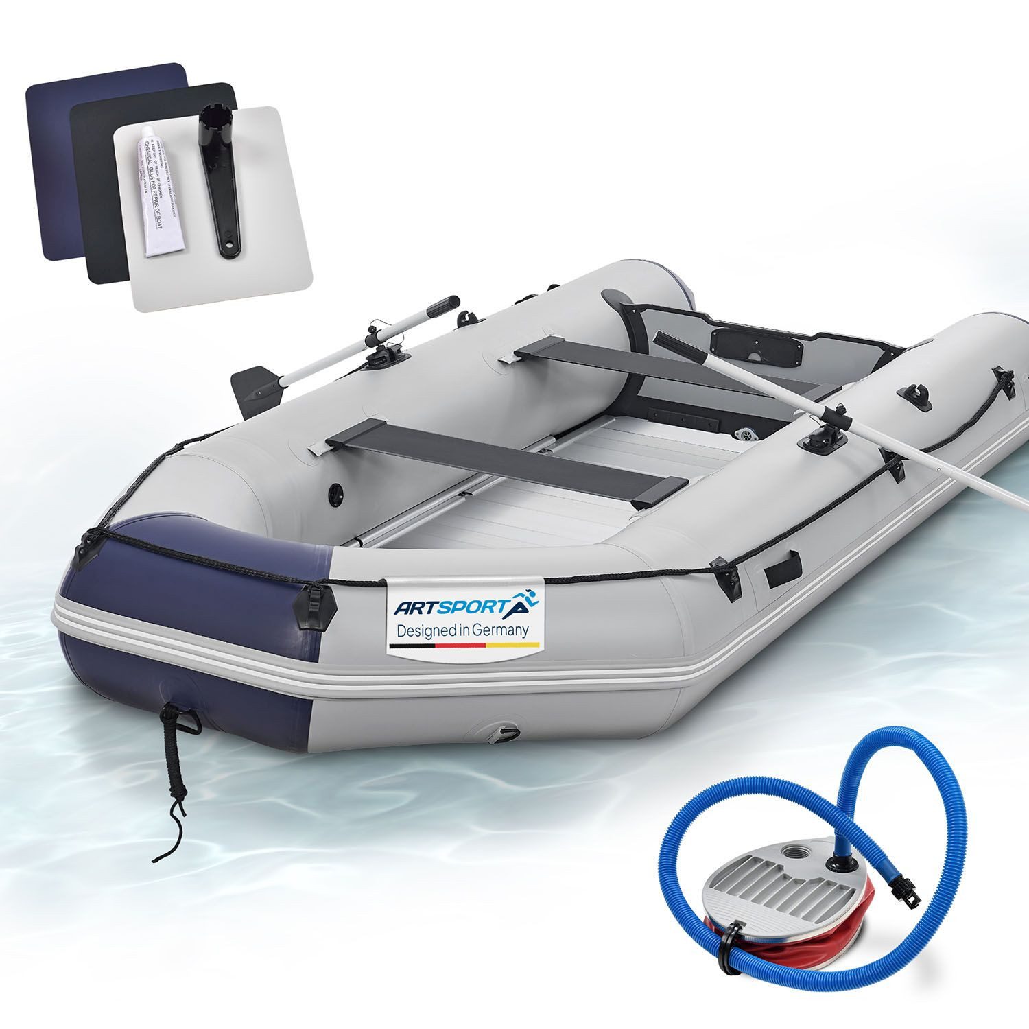 ArtSport Schlauchboot, bis 6 Personen - inkl. Luftpumpe, Paddel und mehr