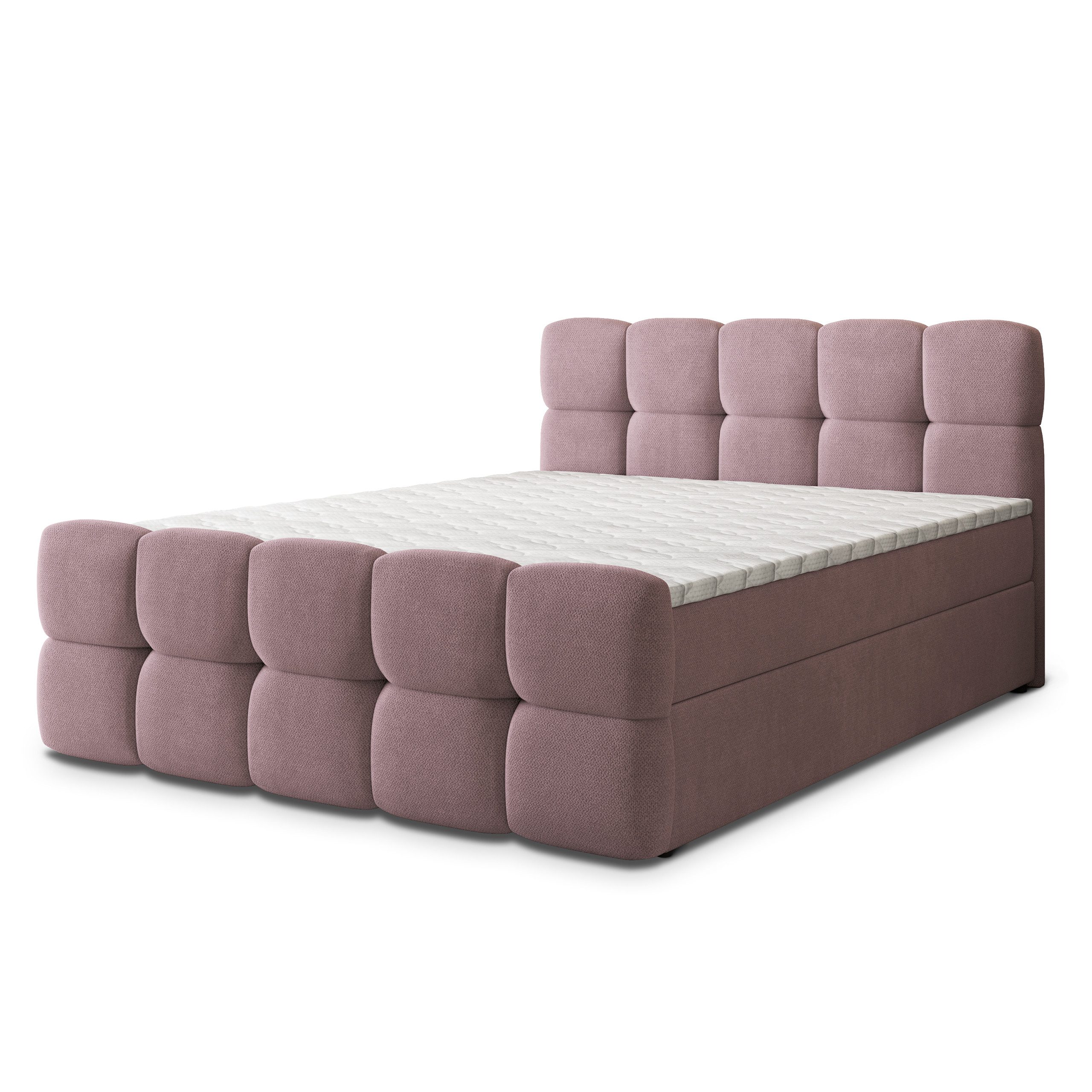 Masseno Boxbett BRUME 140x200 cm mit Bonell Matratze und Topper, Doppelbett, Polsterbett mit Kopfteil, Boxspringbett